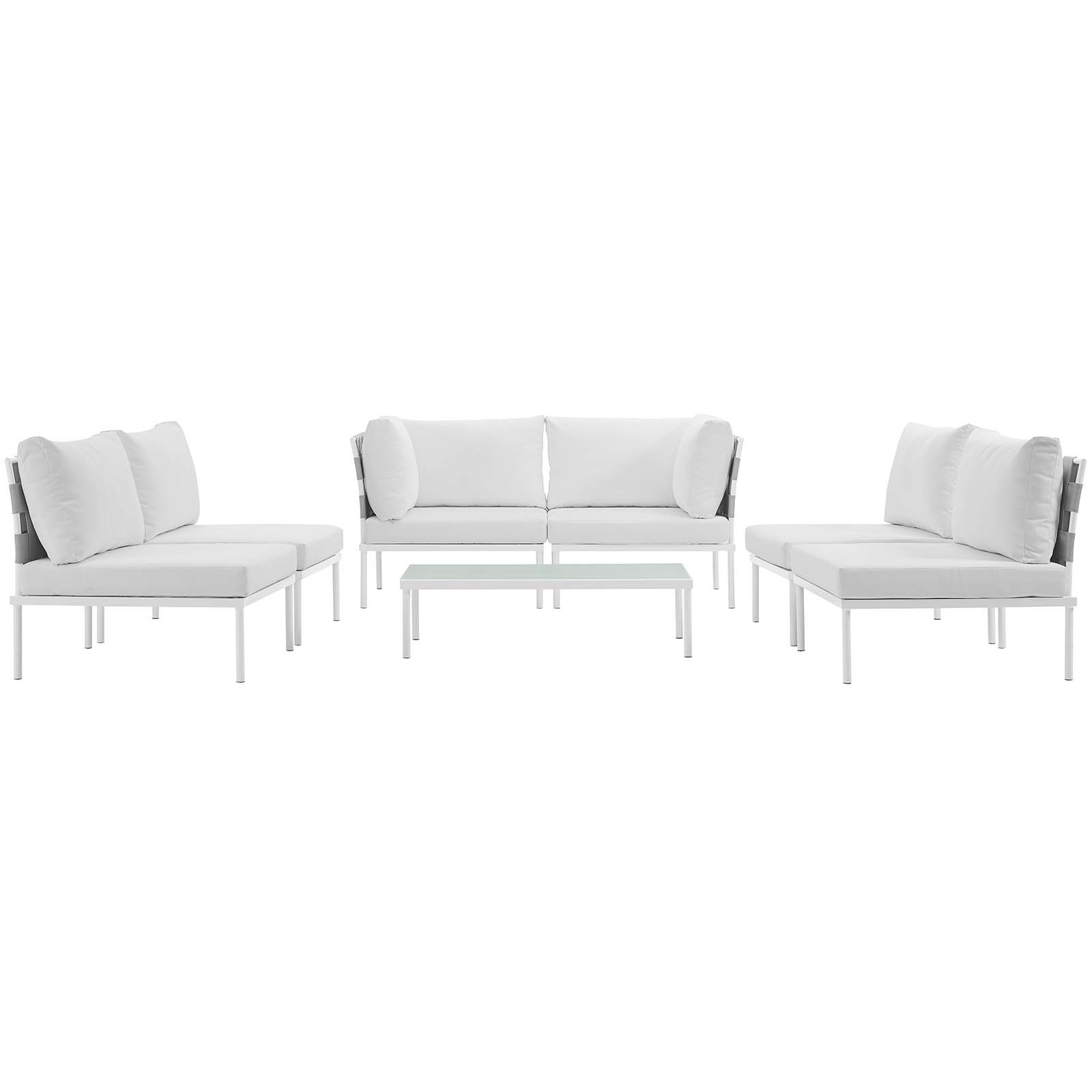 Ergode Harmony 7 Piece Outdoor Patio Aluminum Sectional Sofa Set - White White