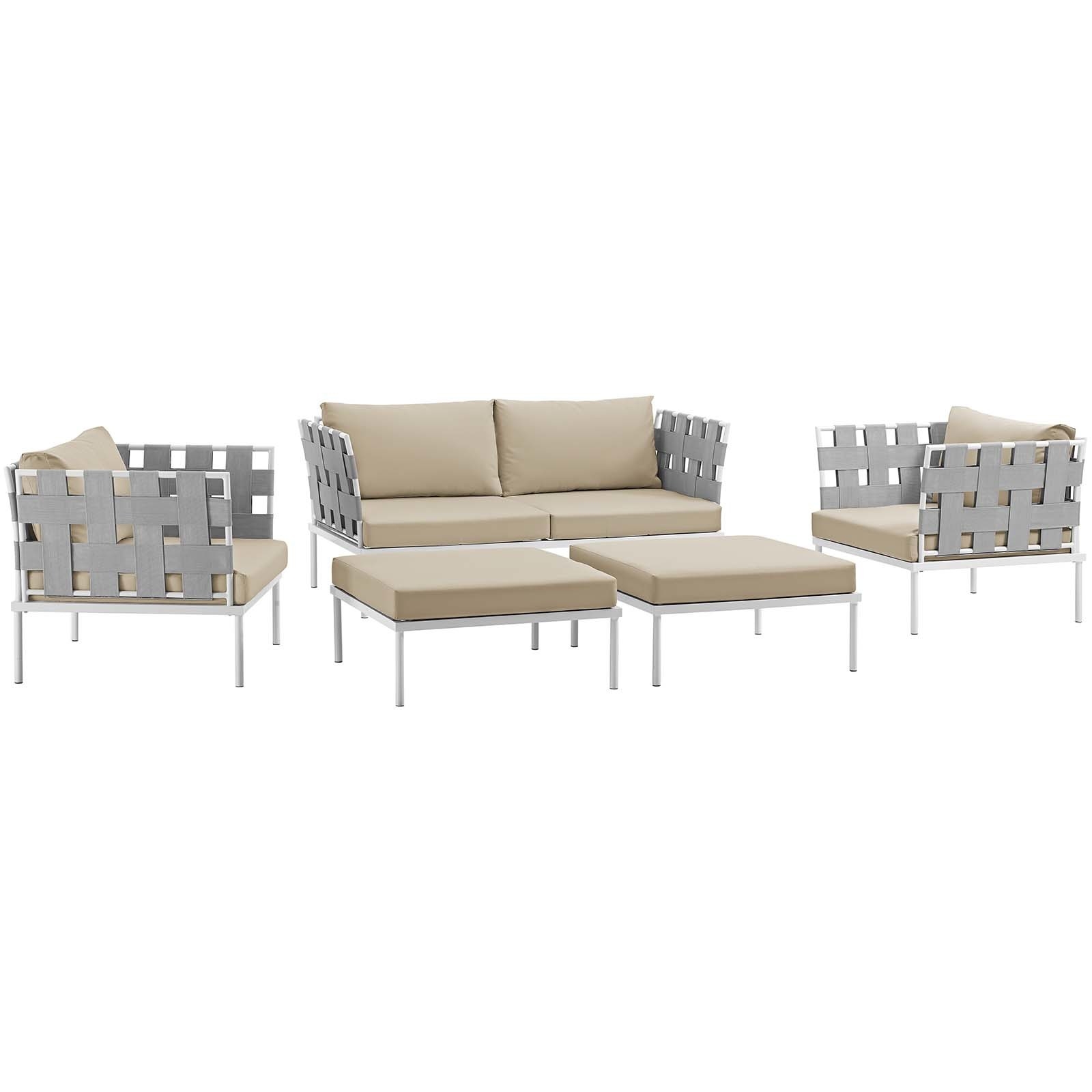 Harmony 5-Pc Outdoor Patio Canvas Fabric/Aluminum Sectional Sofa Set