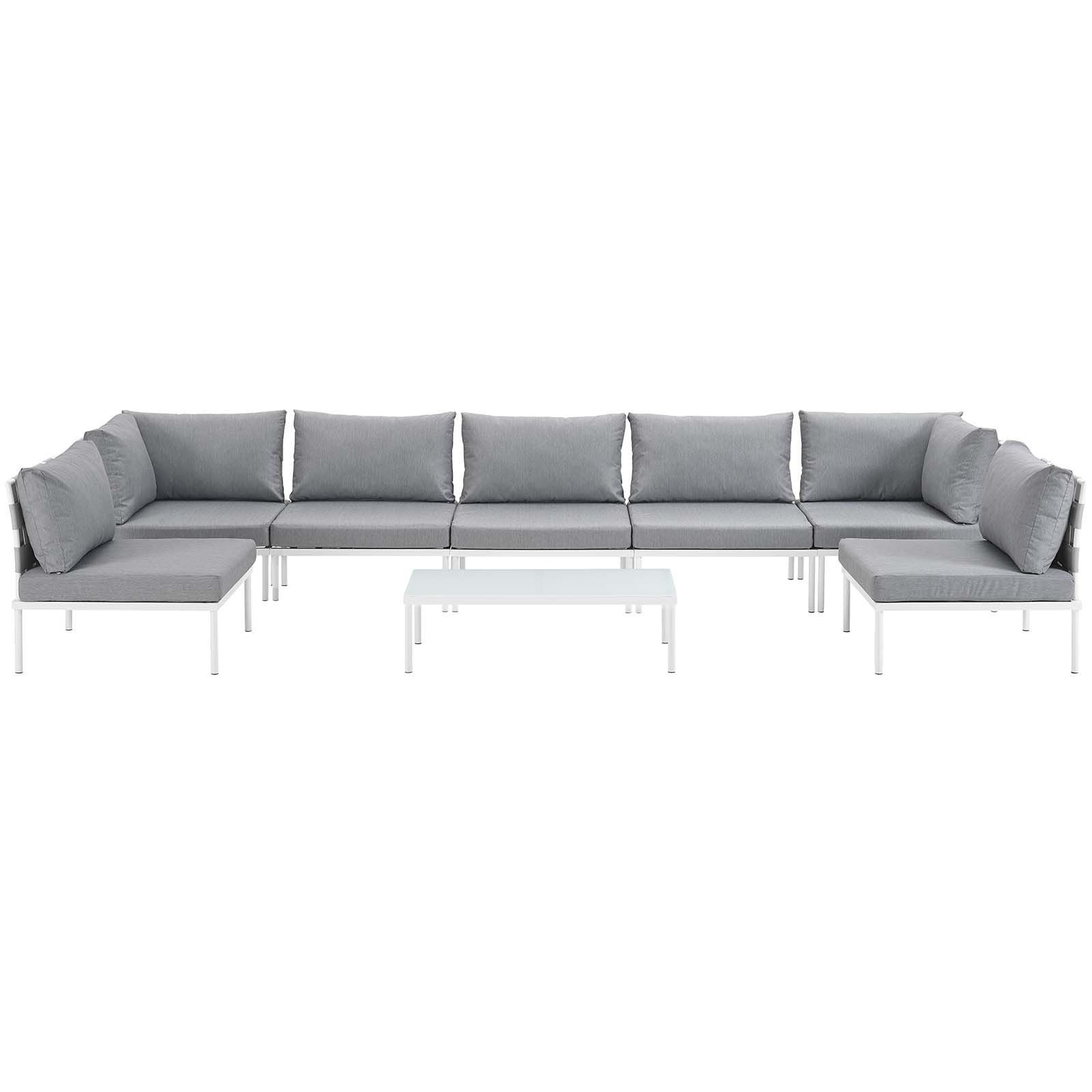 Modway Harmony 8-Piece Outdoor Patio Aluminum Sectional Sofa Set in White/Gray