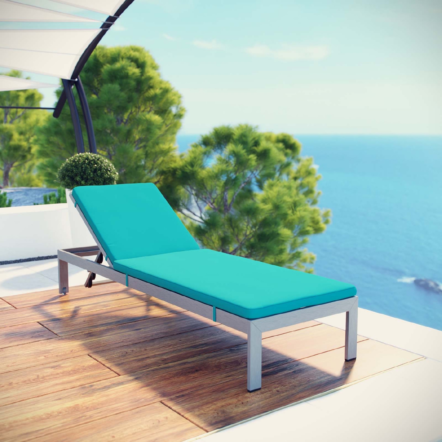 Shore Outdoor Patio Aluminum Chaise with Fabric Cushions