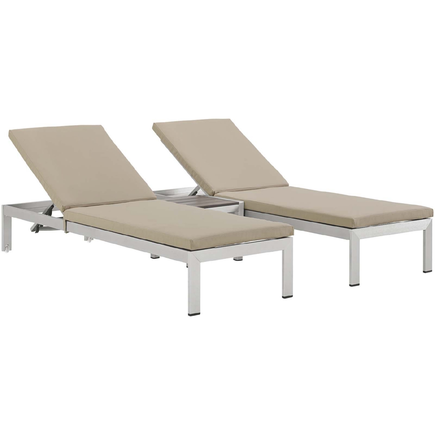 Shore 3-Pc Outdoor Patio Aluminum Chaise with Fabric Cushions