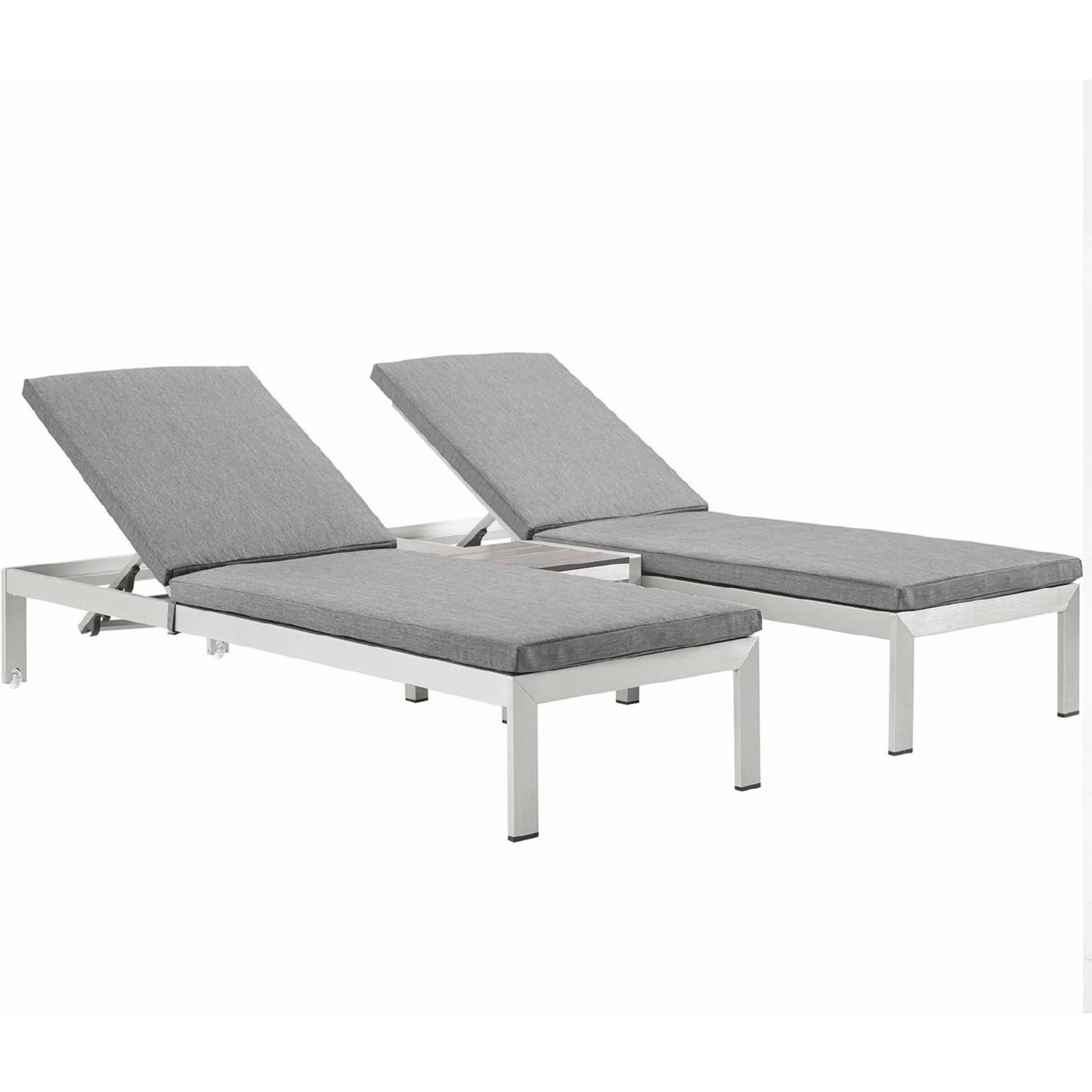 Shore 3-Pc Outdoor Patio Aluminum Chaise with Fabric Cushions