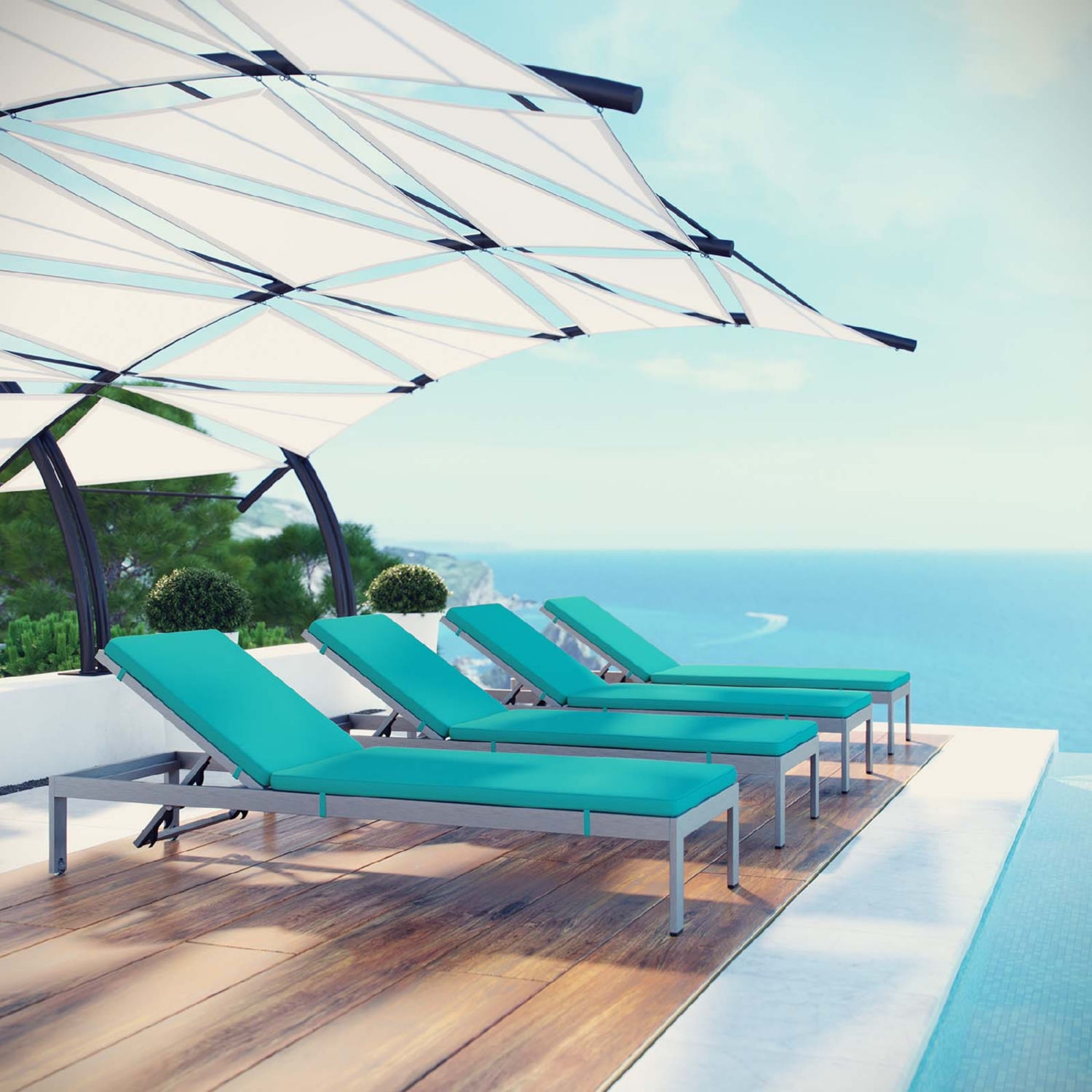 Shore Outdoor Patio Aluminum/Fabric Chaise with Cushions