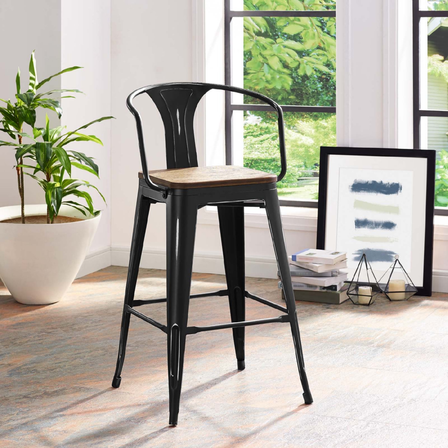 Promenade Powder Coated Steel/Bamboo Bar Stool
