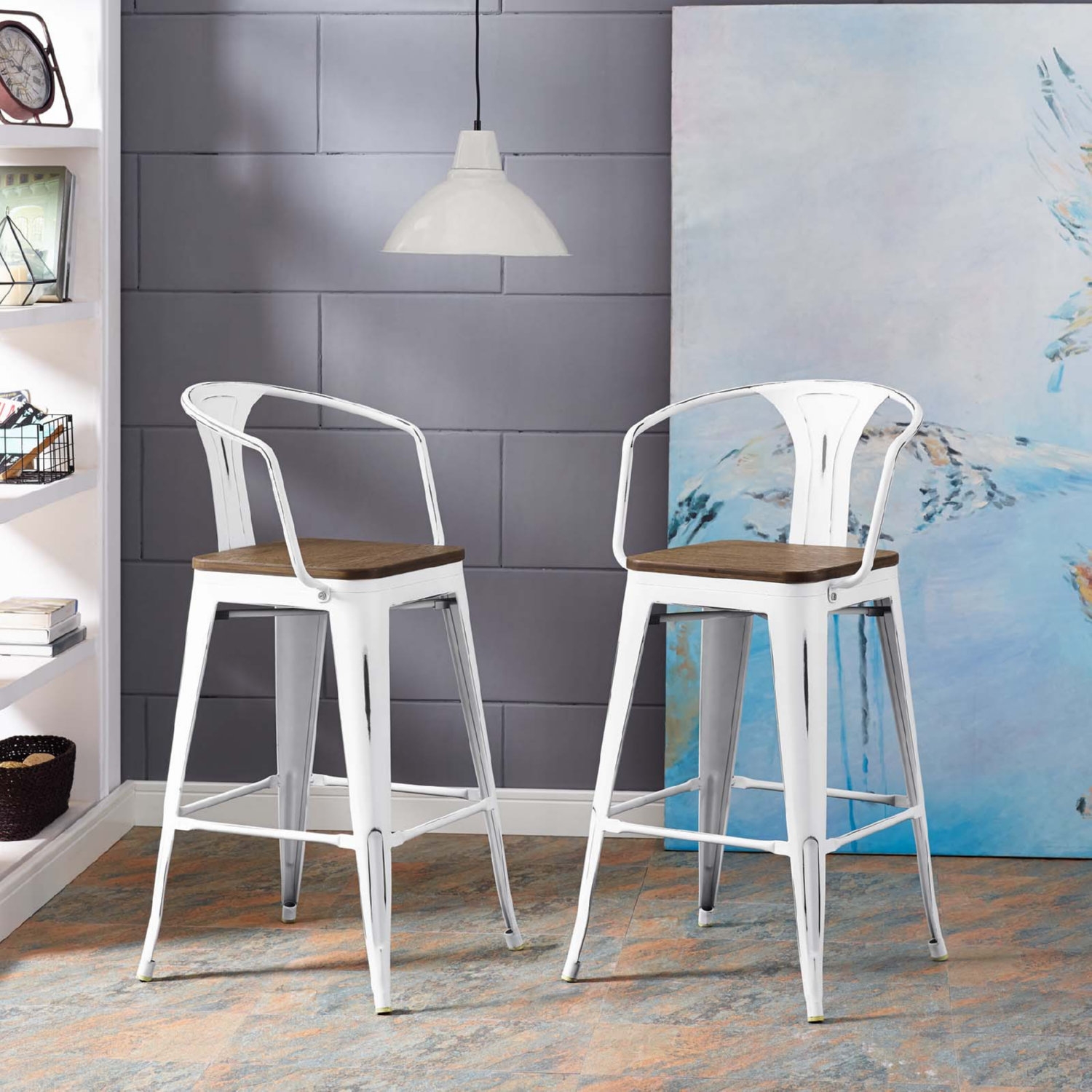 Promenade Powder Coated Steel/Bamboo Bar Stool