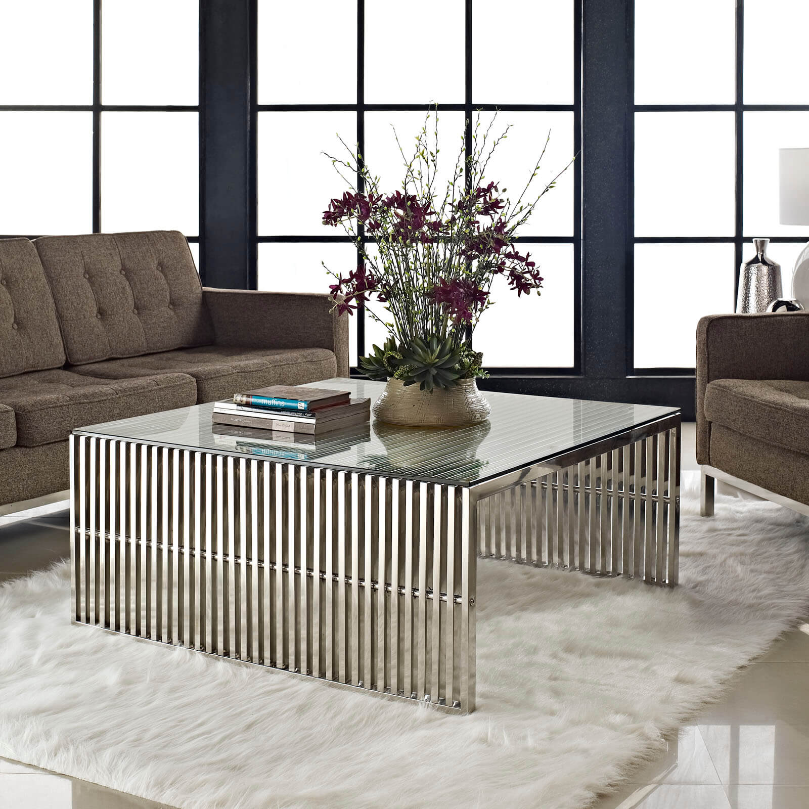 Gridiron Glass/Stainless Steel Coffee Table by Modway Furniture