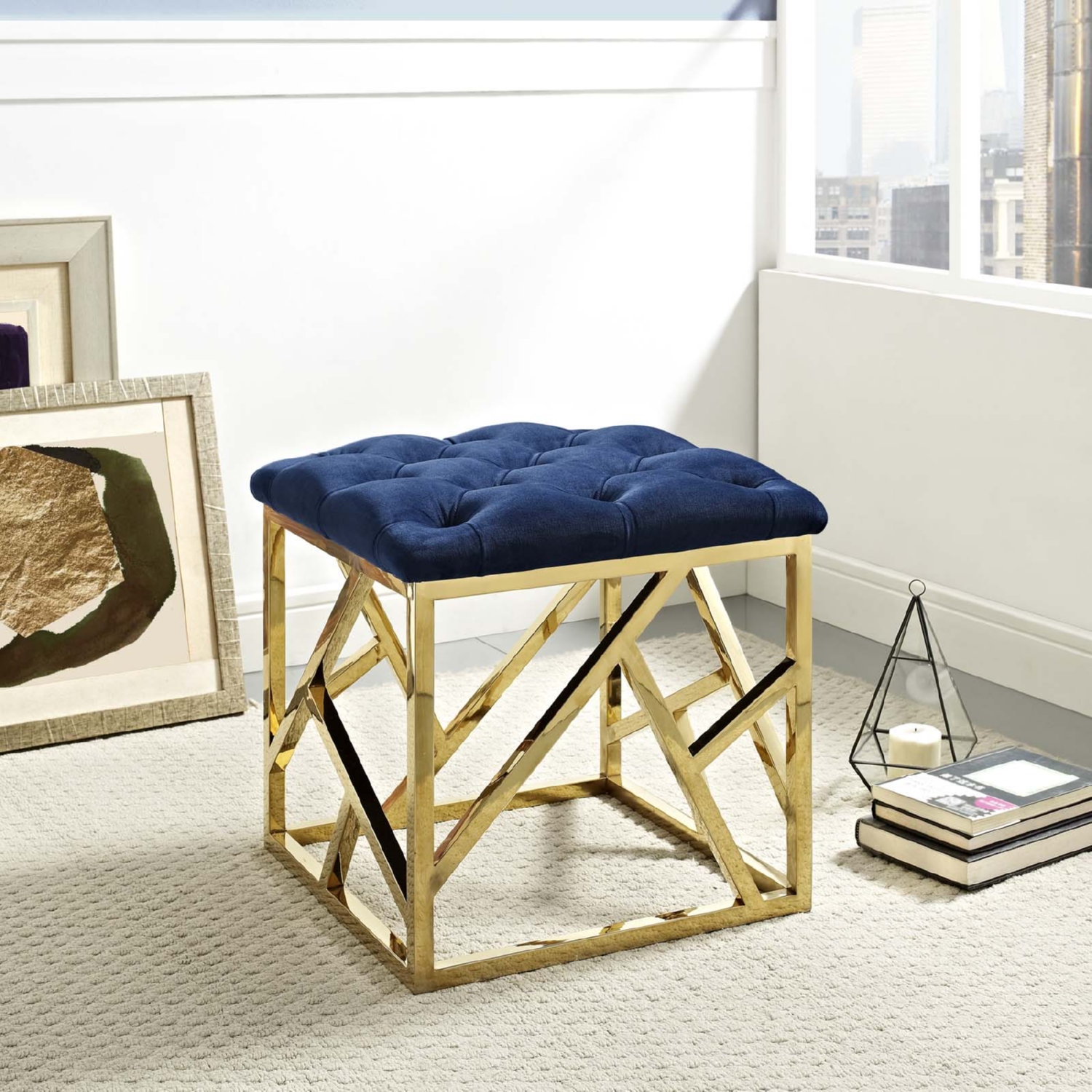 Intersperse Velvet Ottoman