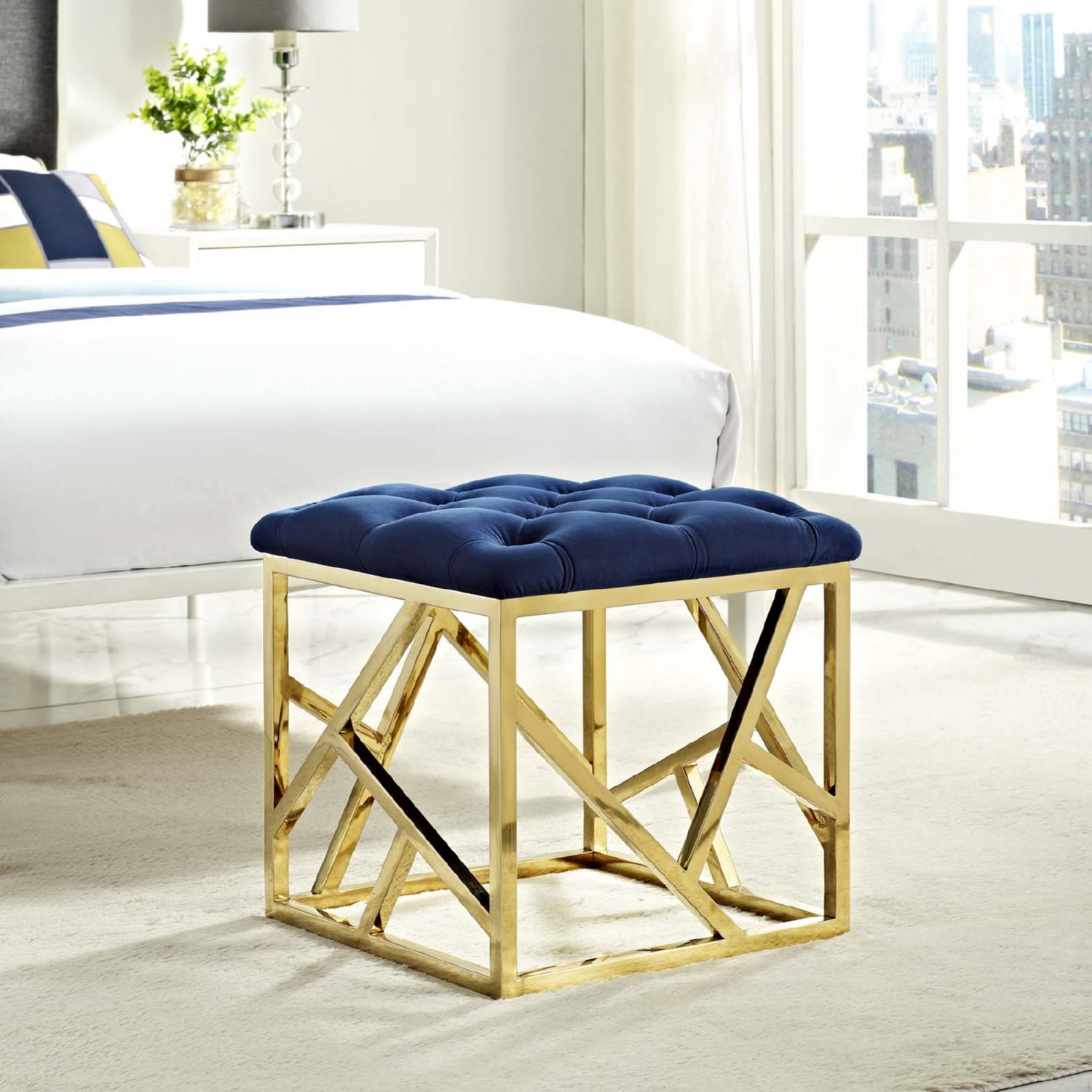 Intersperse Velvet Ottoman