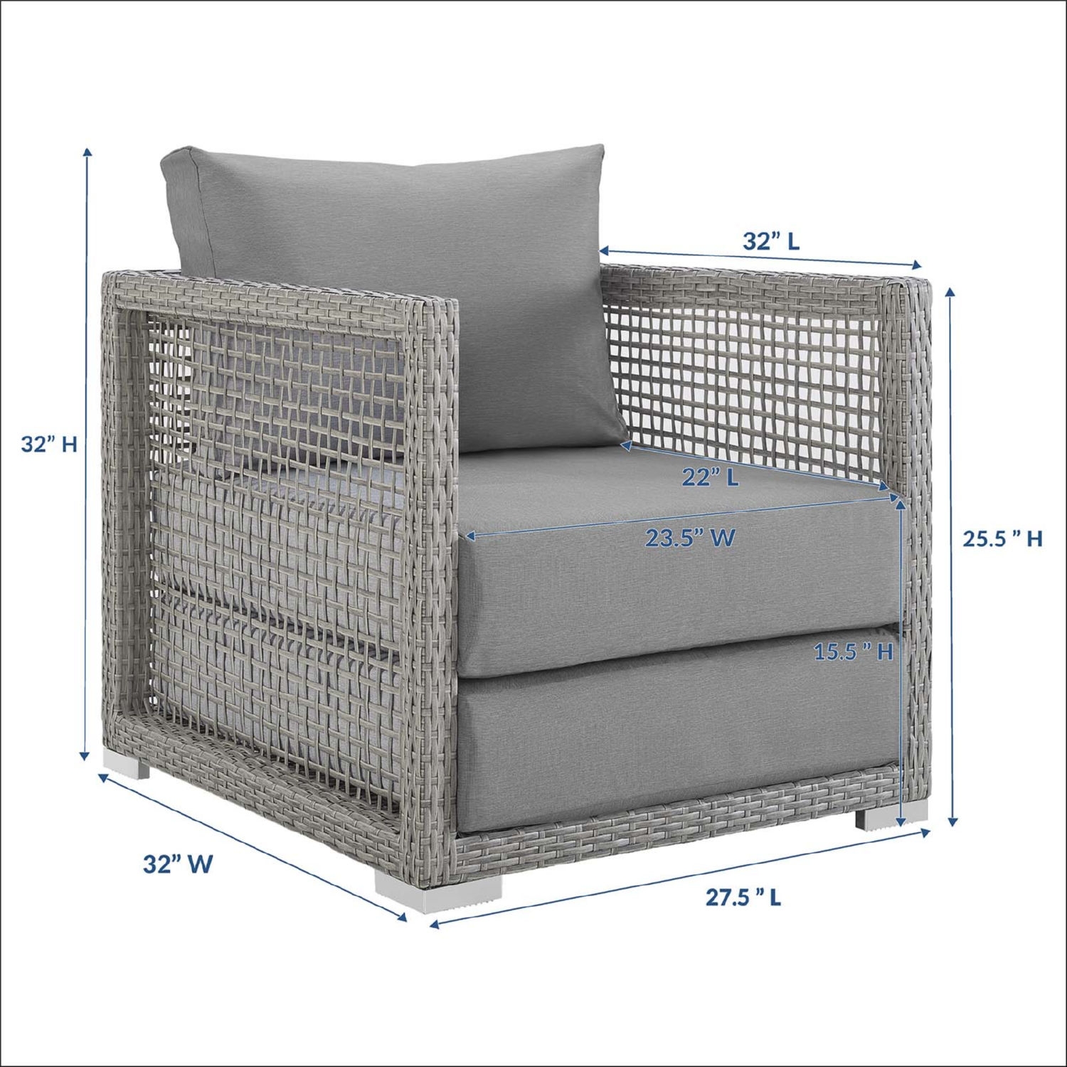 Aura Rattan Outdoor Patio Synthetic Wicker Rattan/Fabric Armchair