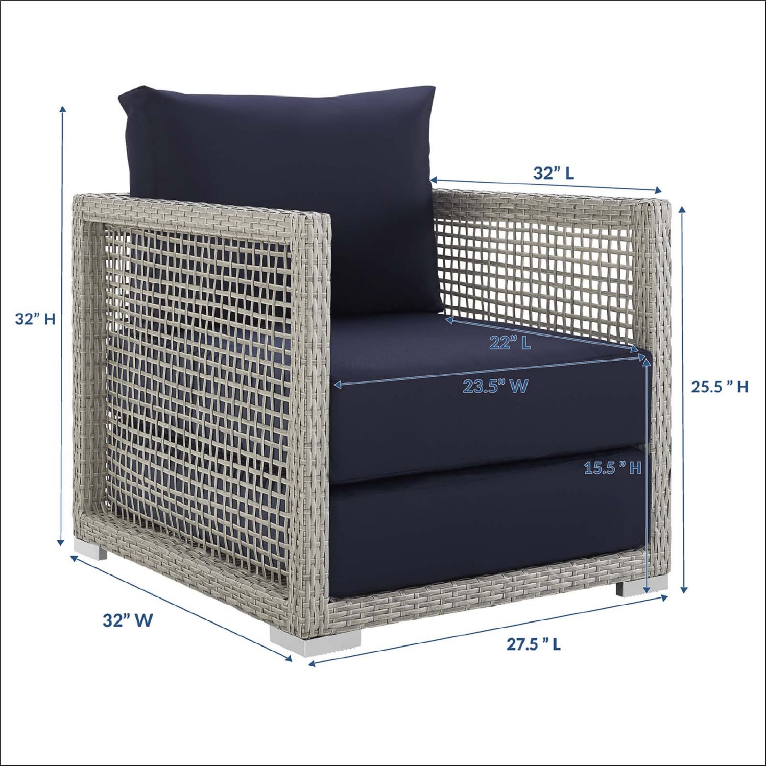 Aura Rattan Outdoor Patio Synthetic Wicker Rattan/Fabric Armchair
