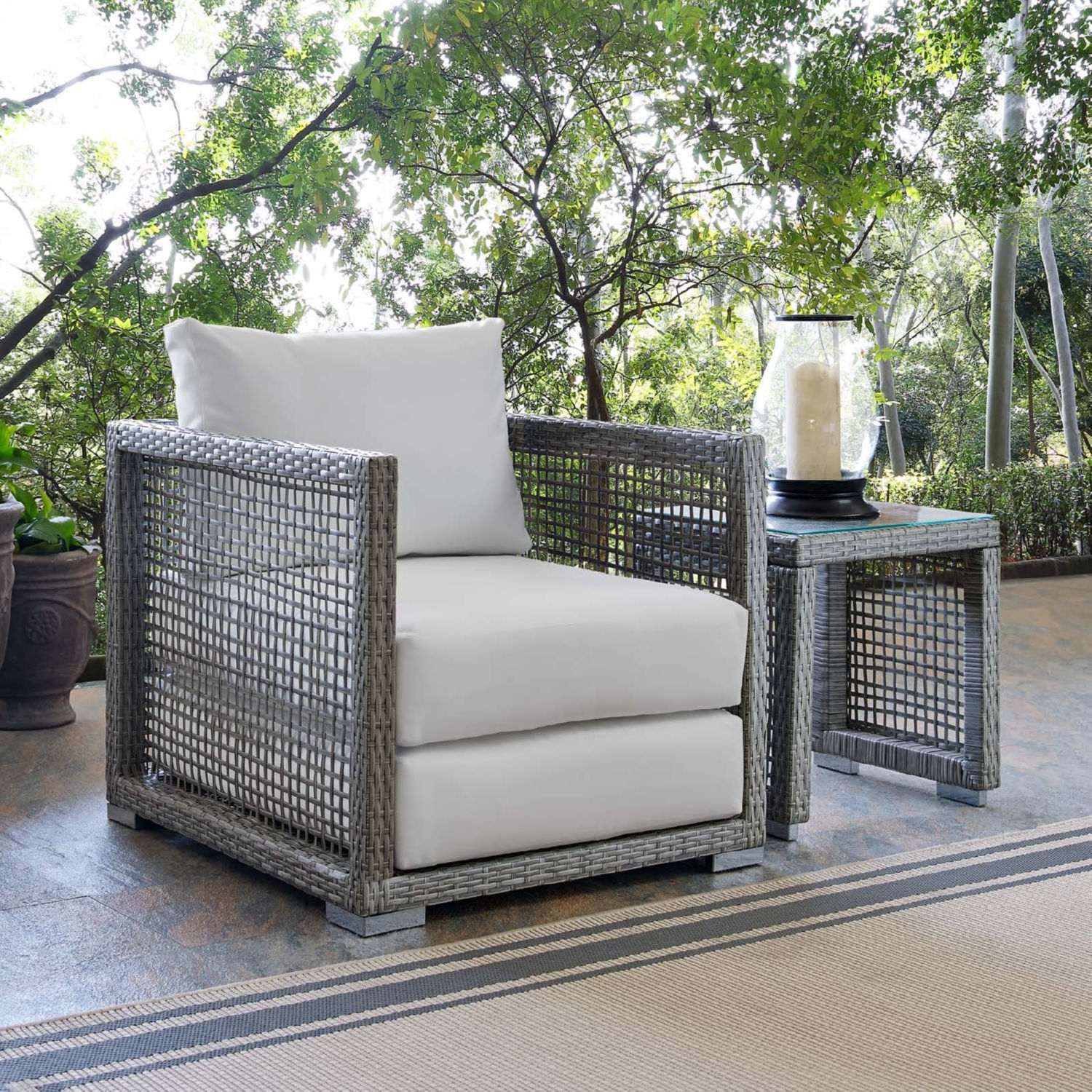 Aura Rattan Outdoor Patio Synthetic Wicker Rattan/Fabric Armchair