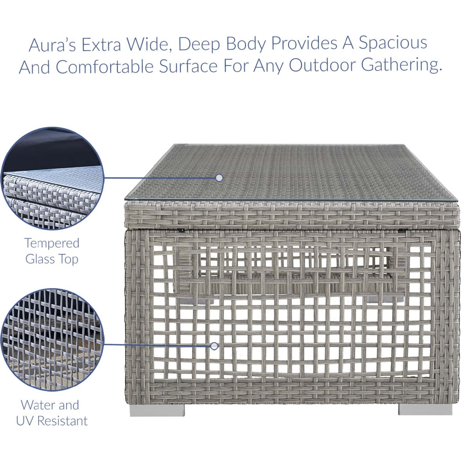 Aura Outdoor Patio Synthetic Rattan/Glass Coffee Table