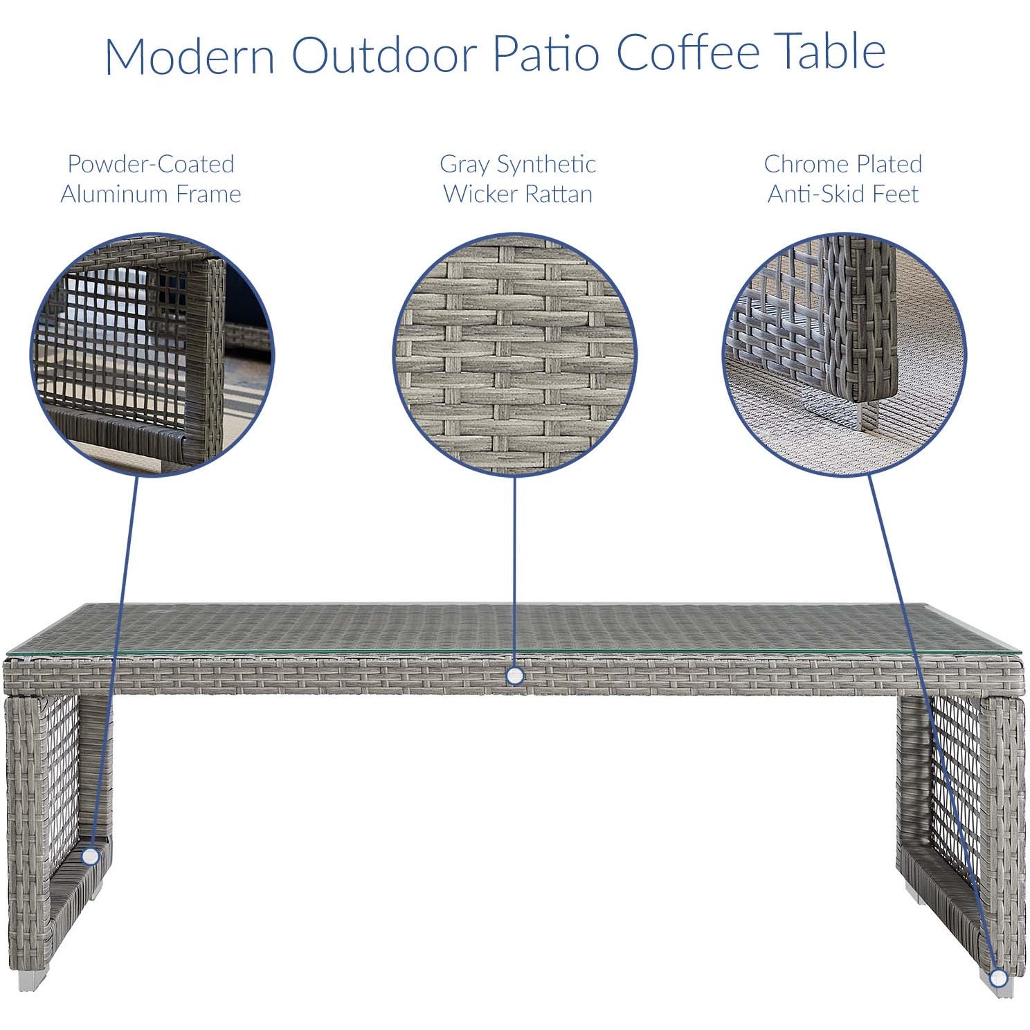 Aura Outdoor Patio Synthetic Rattan/Glass Coffee Table