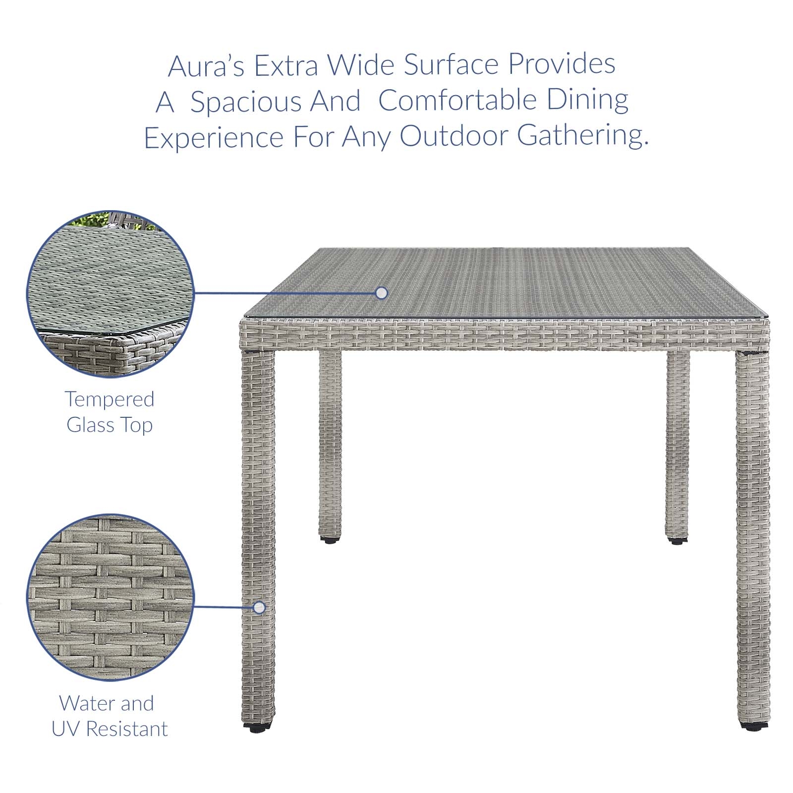 Aura 68" Outdoor Patio Wicker Rattan/Glass Dining Table