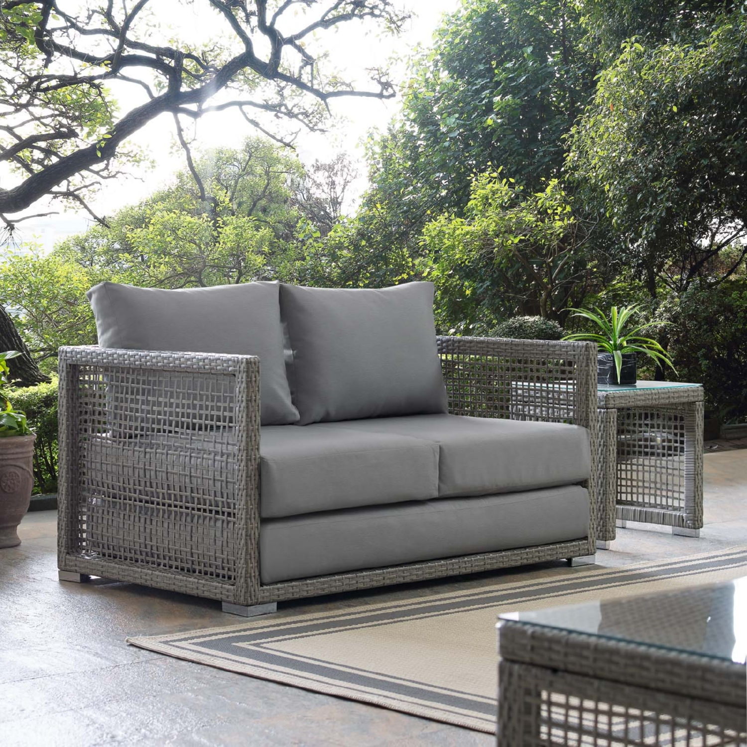 Aura Outdoor Patio Wicker Rattan/Fabric Loveseat