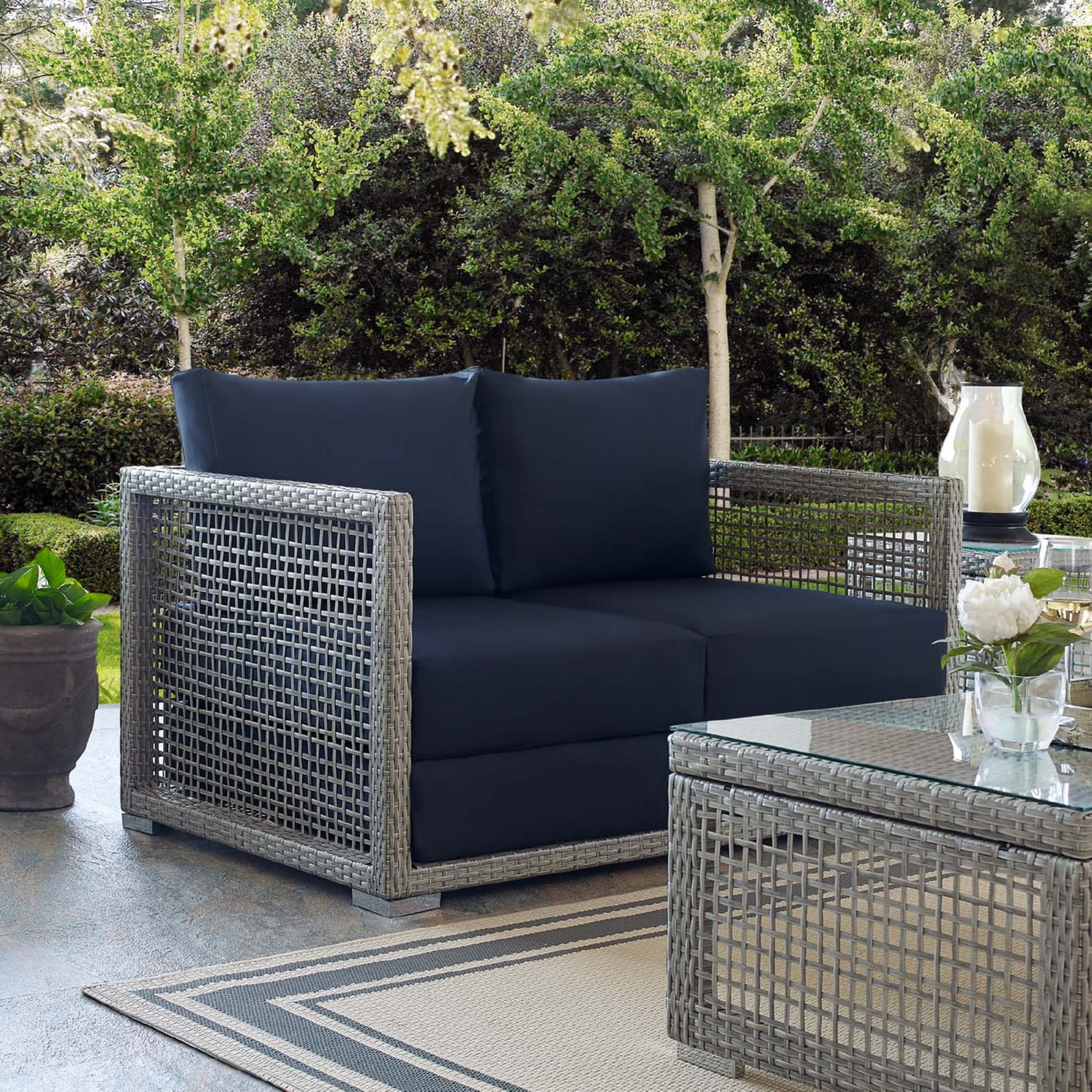 Aura Outdoor Patio Wicker Rattan/Fabric Loveseat