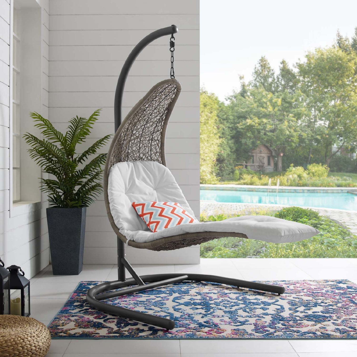 Landscape Outdoor Patio Synthetic Rattan/Fabric Swing Chair w/Hanging Chaise Lounge