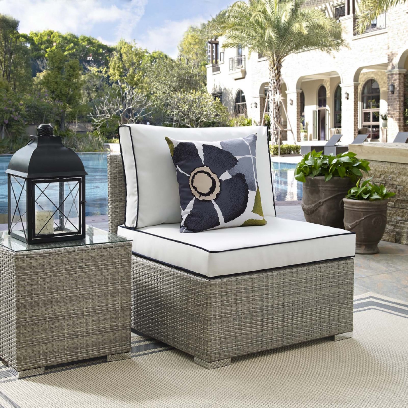 Repose Outdoor Patio Synthetic PE Rattan/Fabric Armless Chair