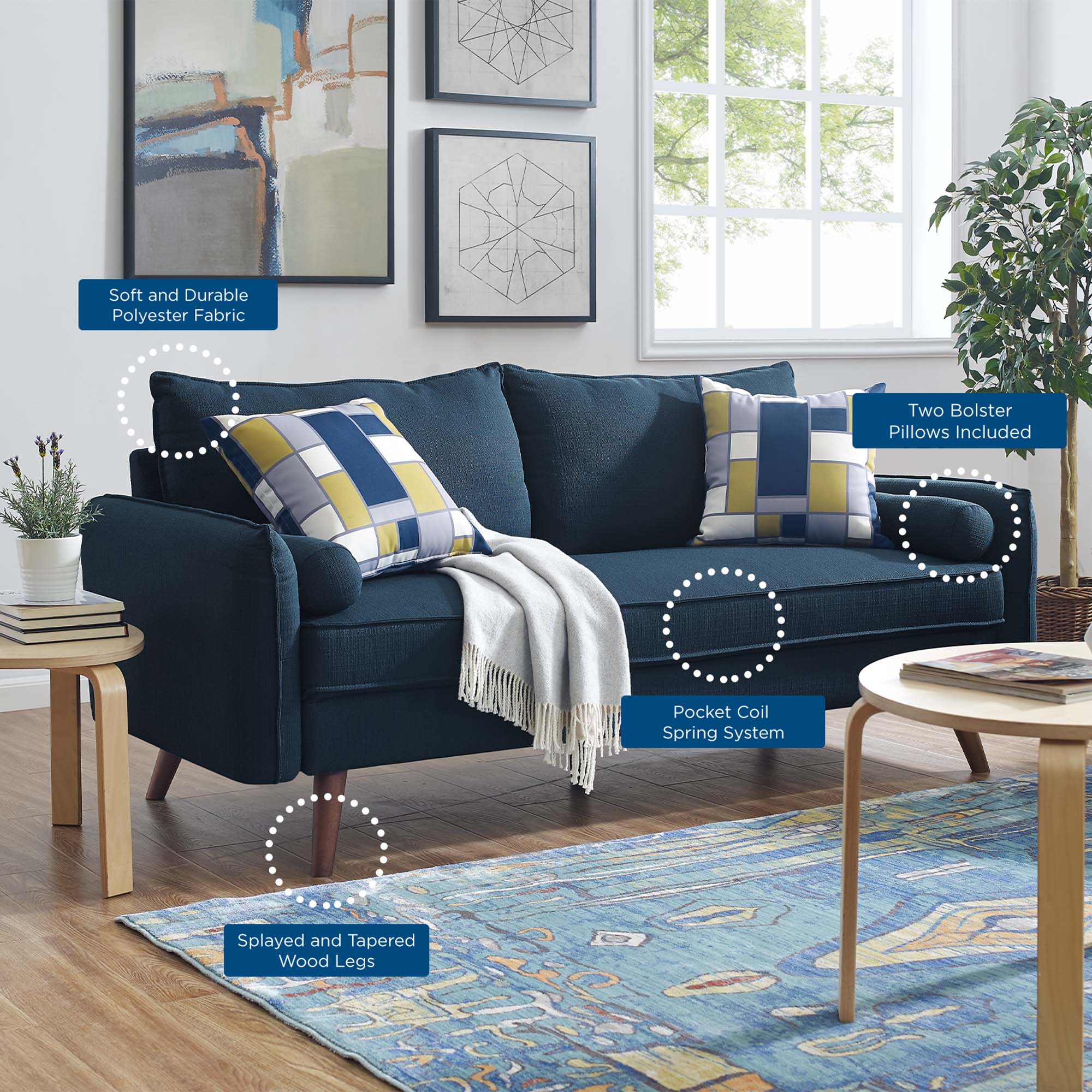 River Upholstered Fabric Sofa in Teal