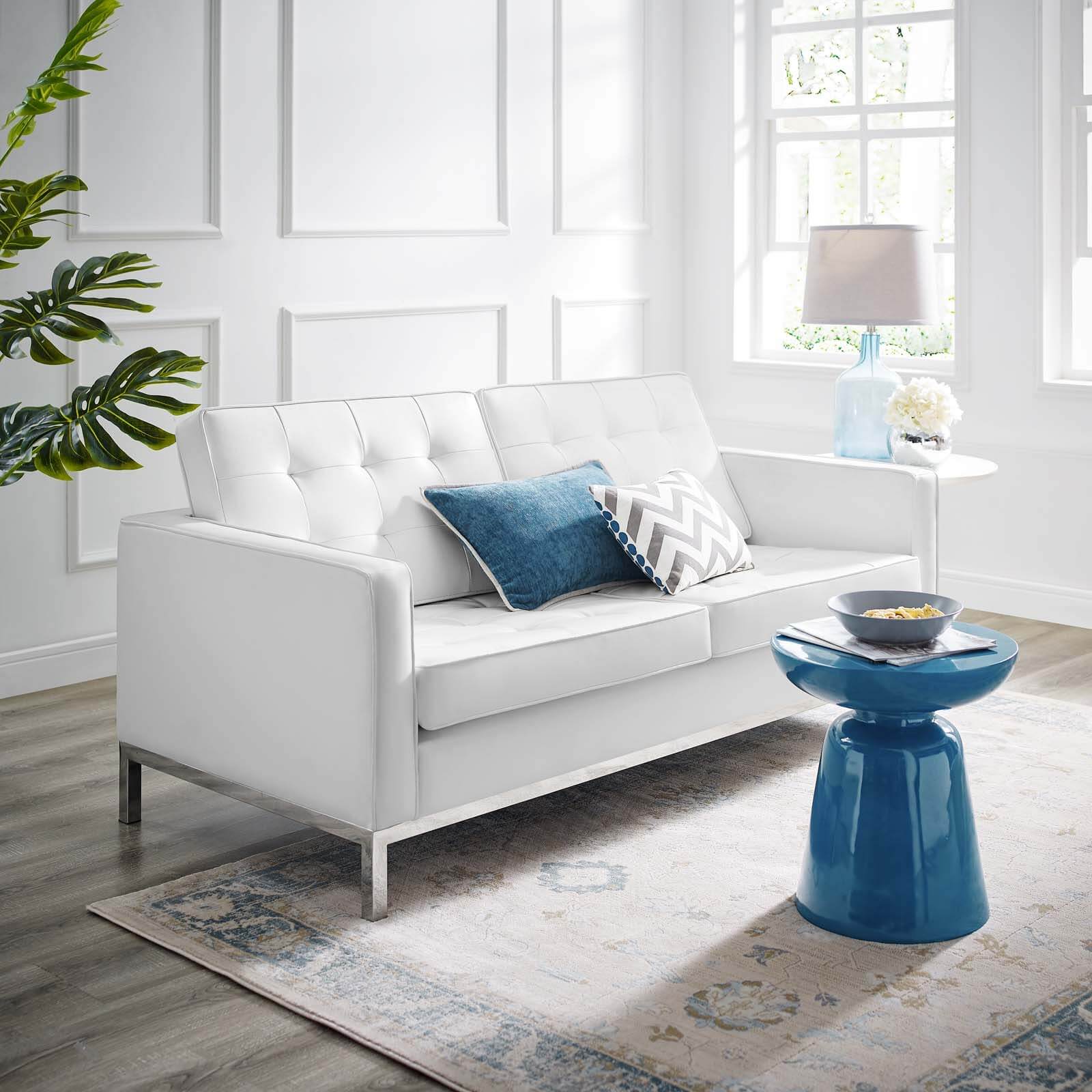 Loft Tufted Faux Leather Loveseat
