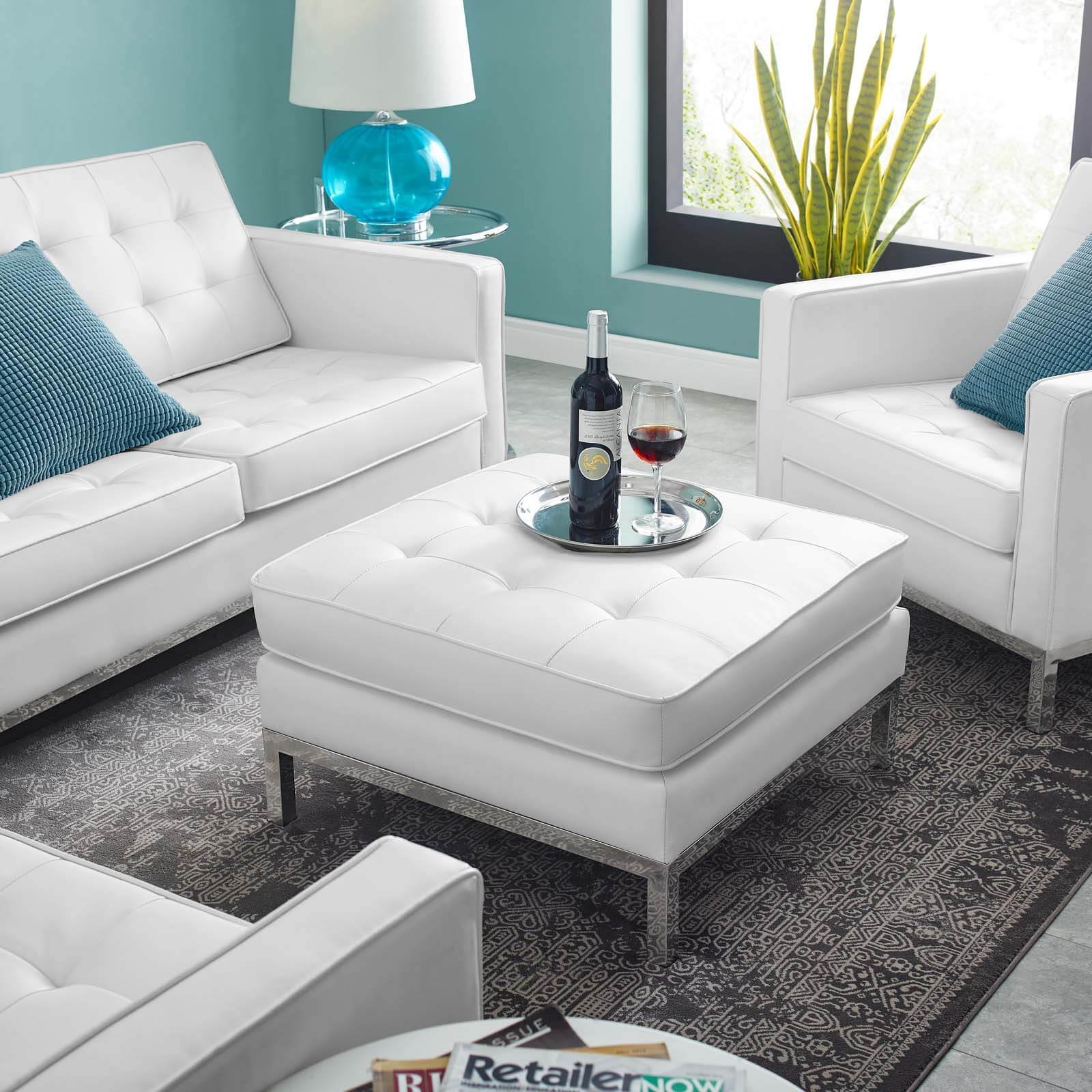 Loft Tufted Faux Leather Ottoman