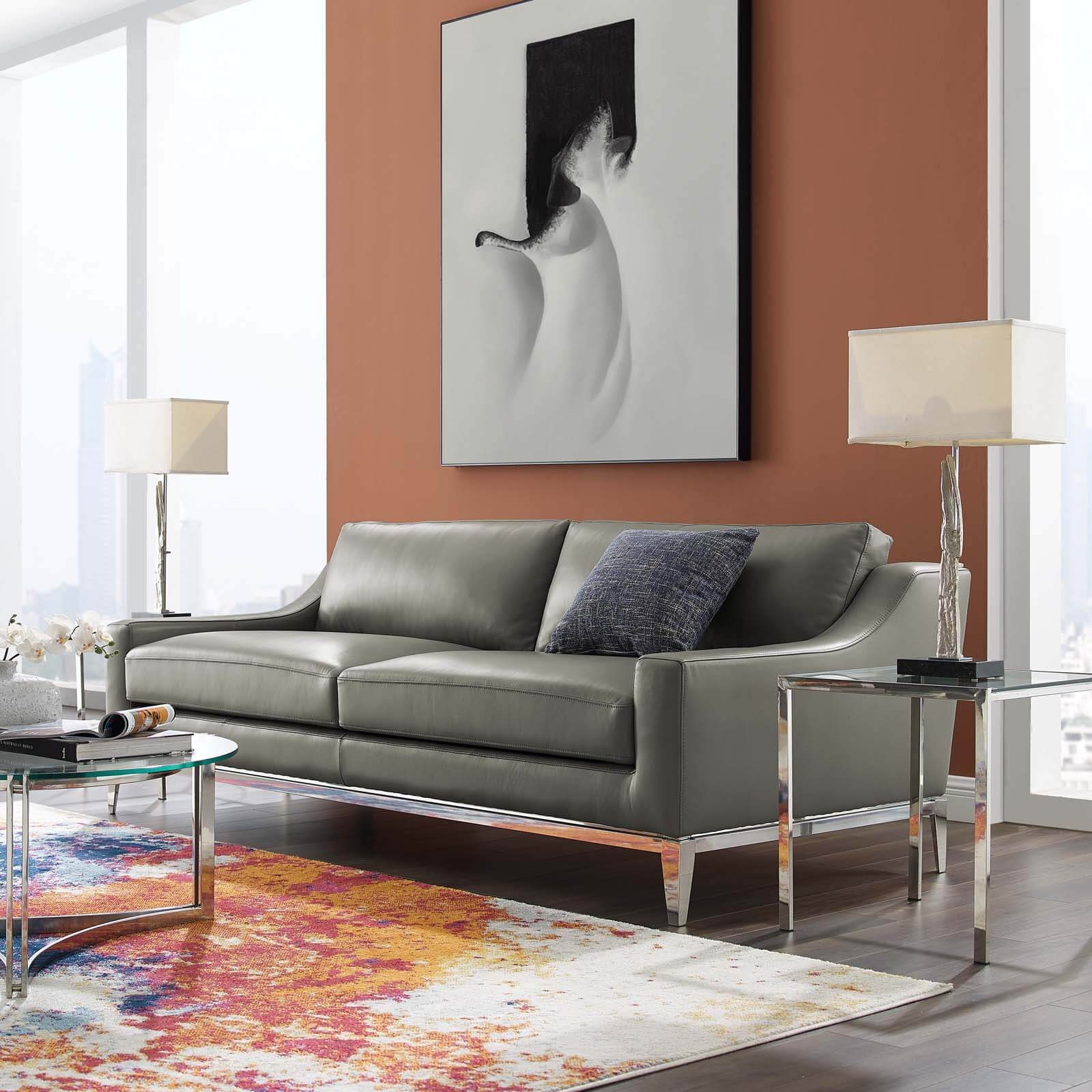 Harness Stainless Steel Base Leather Sofa