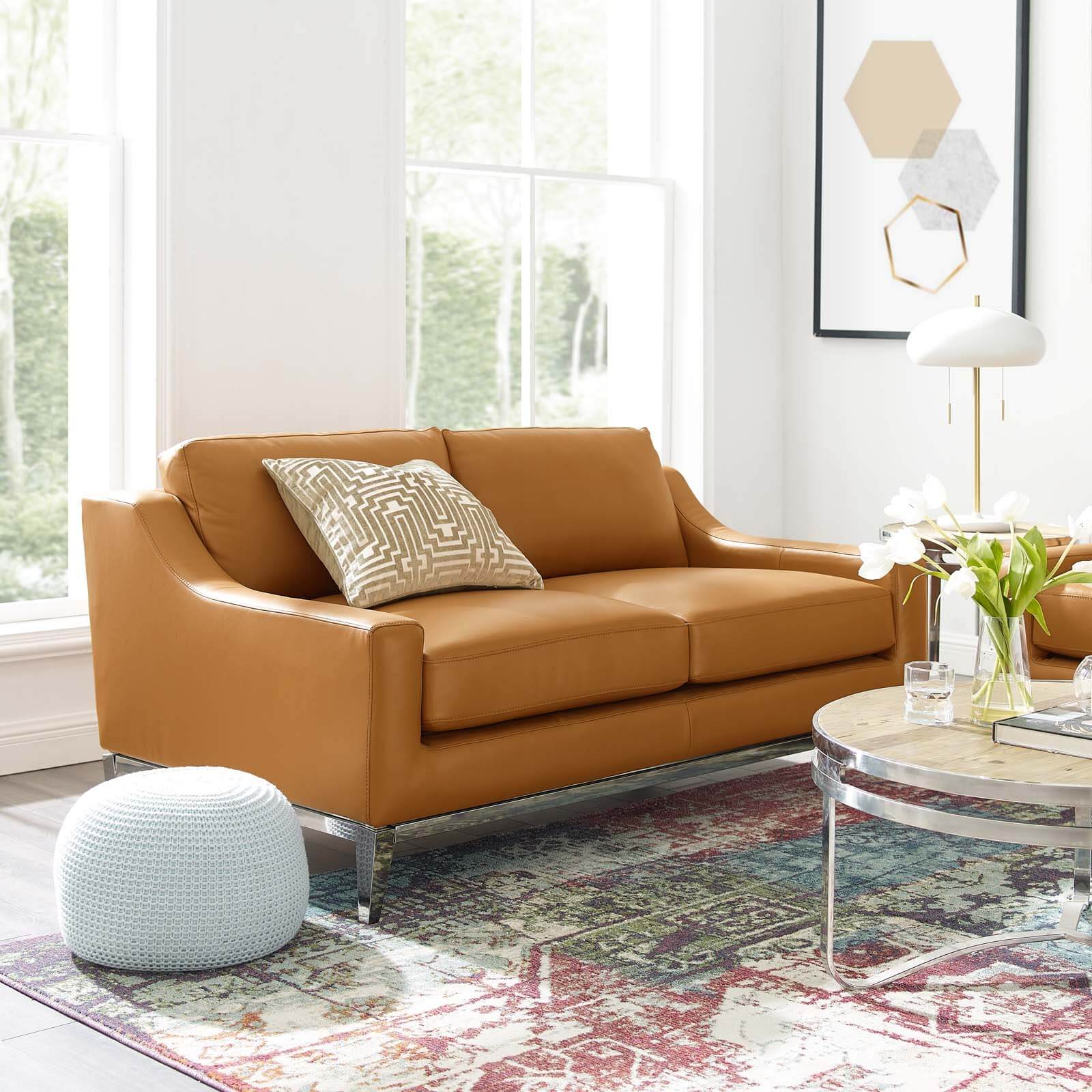 Harness Stainless Steel Base Leather Loveseat