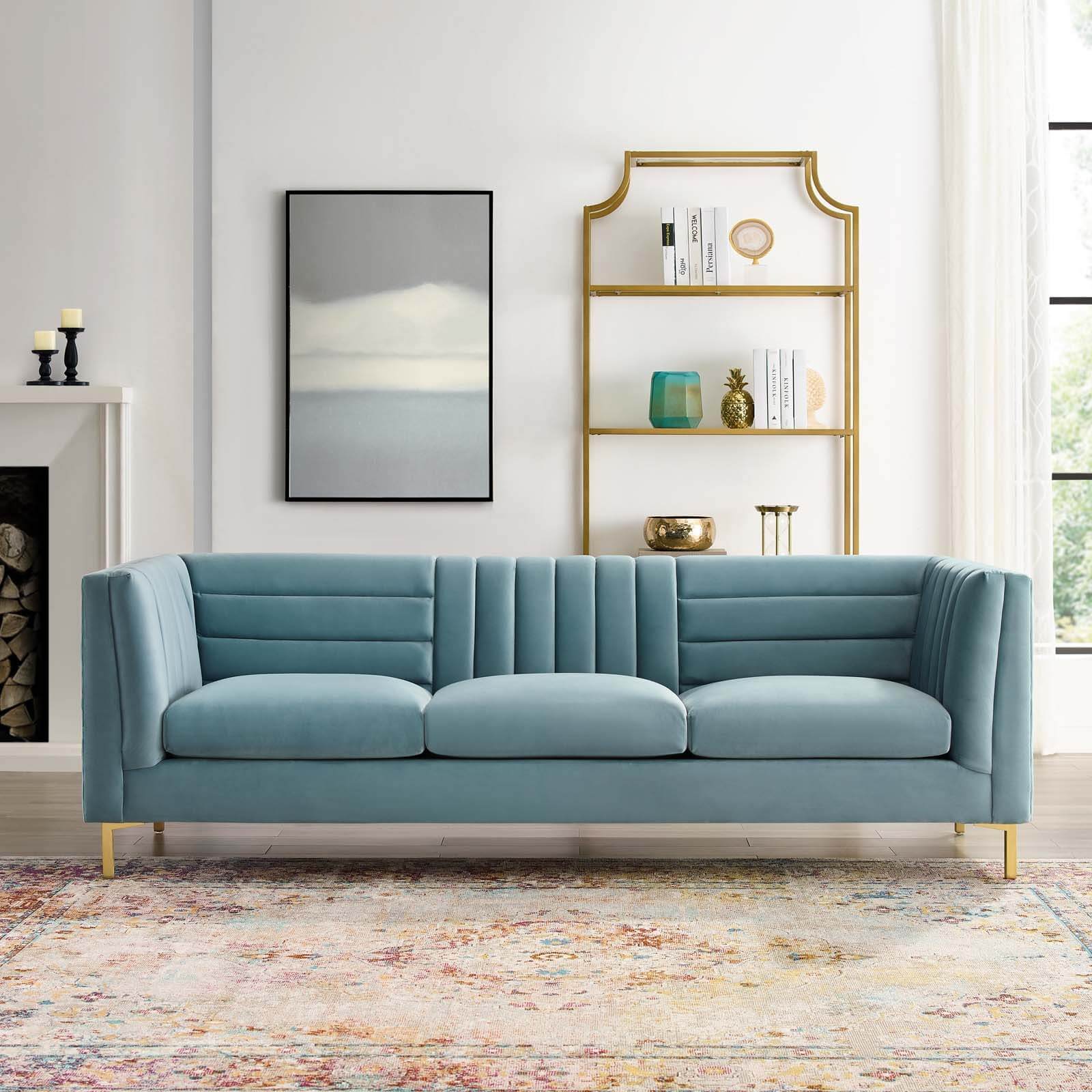 3 Seater Channel Tufted Velvet Upholstery Sofa Couch