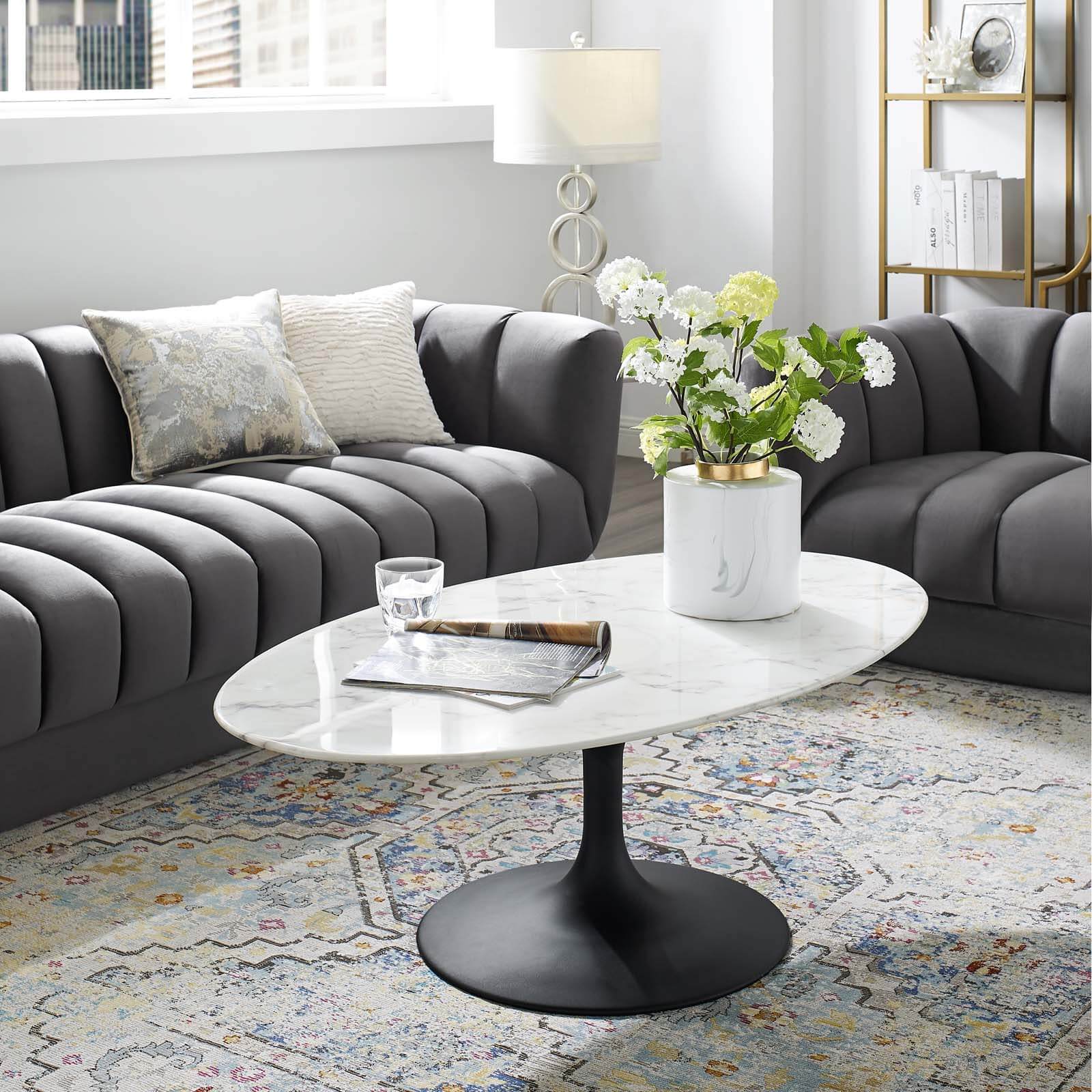 Lippa 48" Oval Artificial Marble Coffee Table