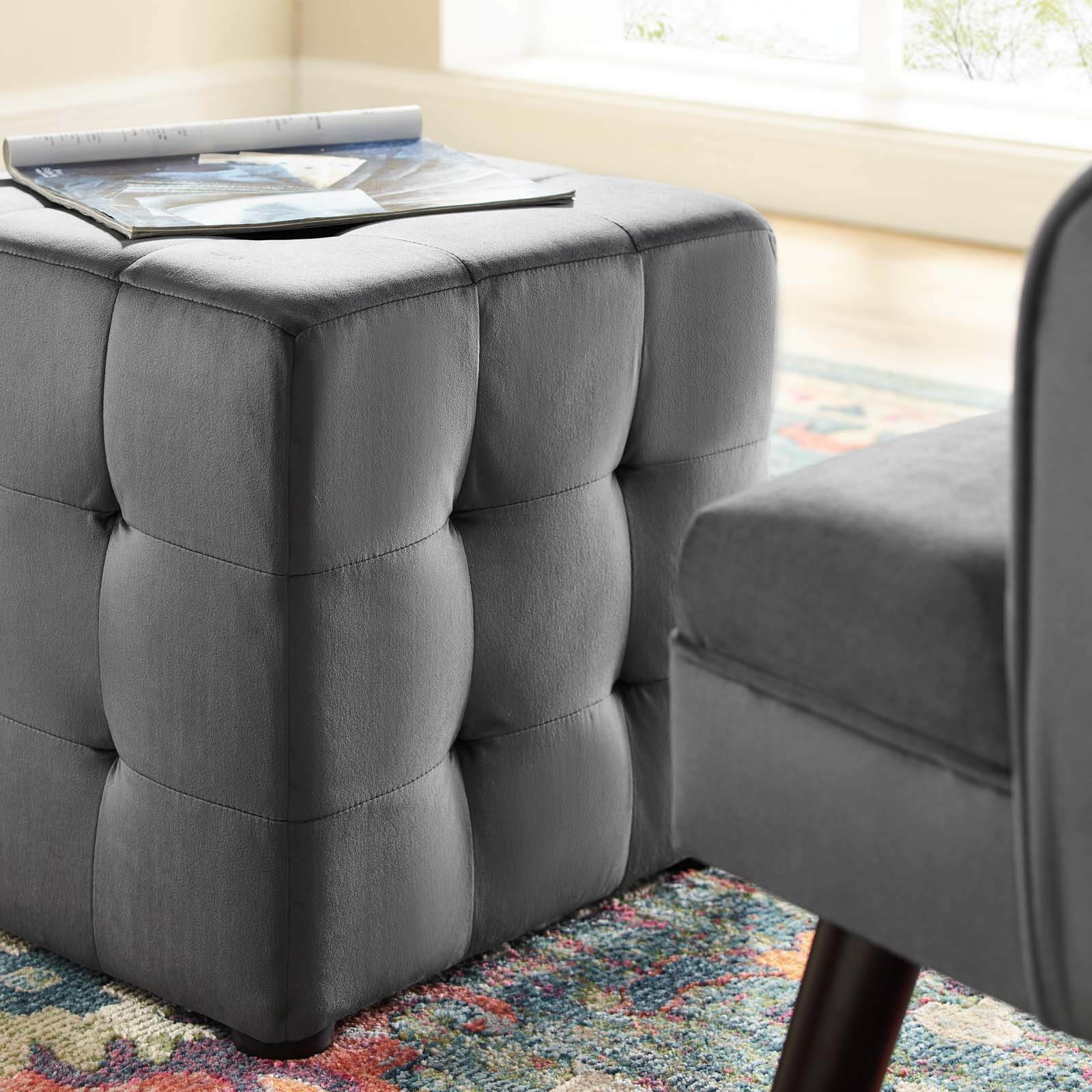 Contour Tufted Cube Velvet Ottoman