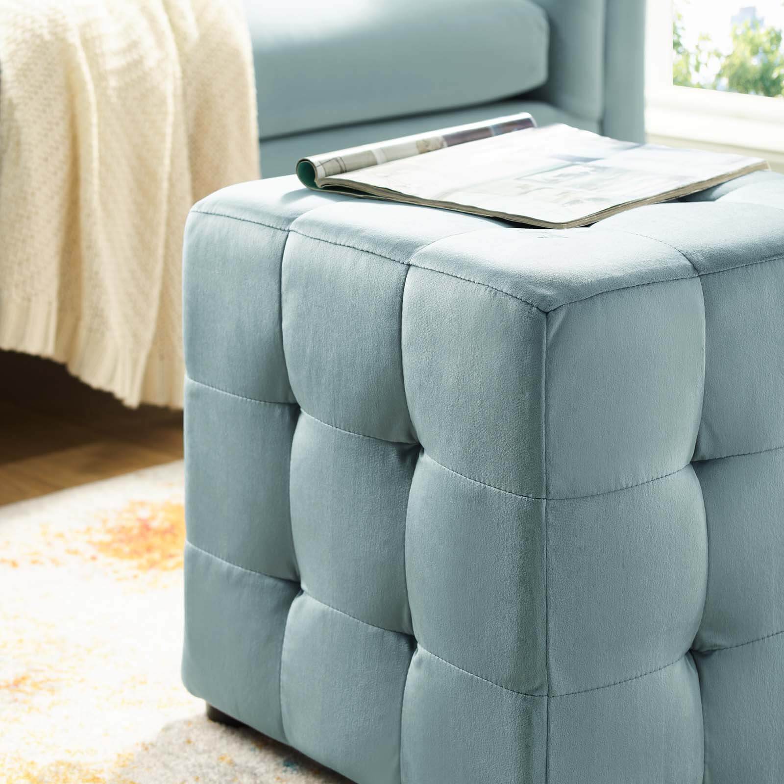 Contour Tufted Cube Velvet Ottoman