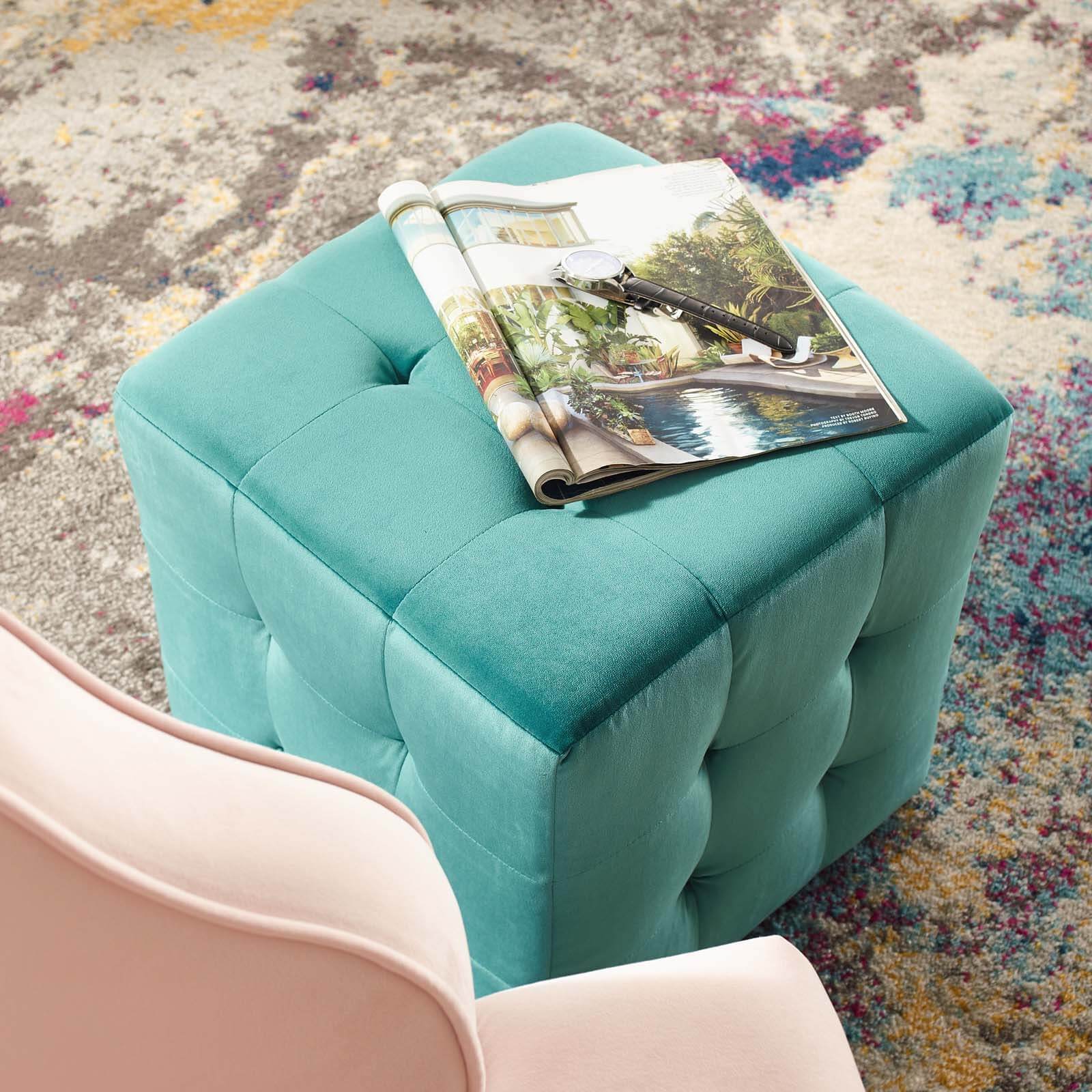 Contour Tufted Cube Velvet Ottoman