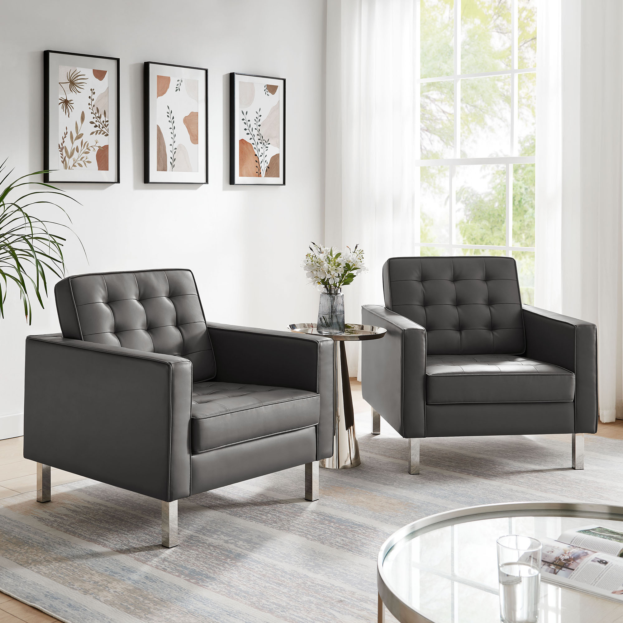 Loft Tufted Vegan Leather Armchairs