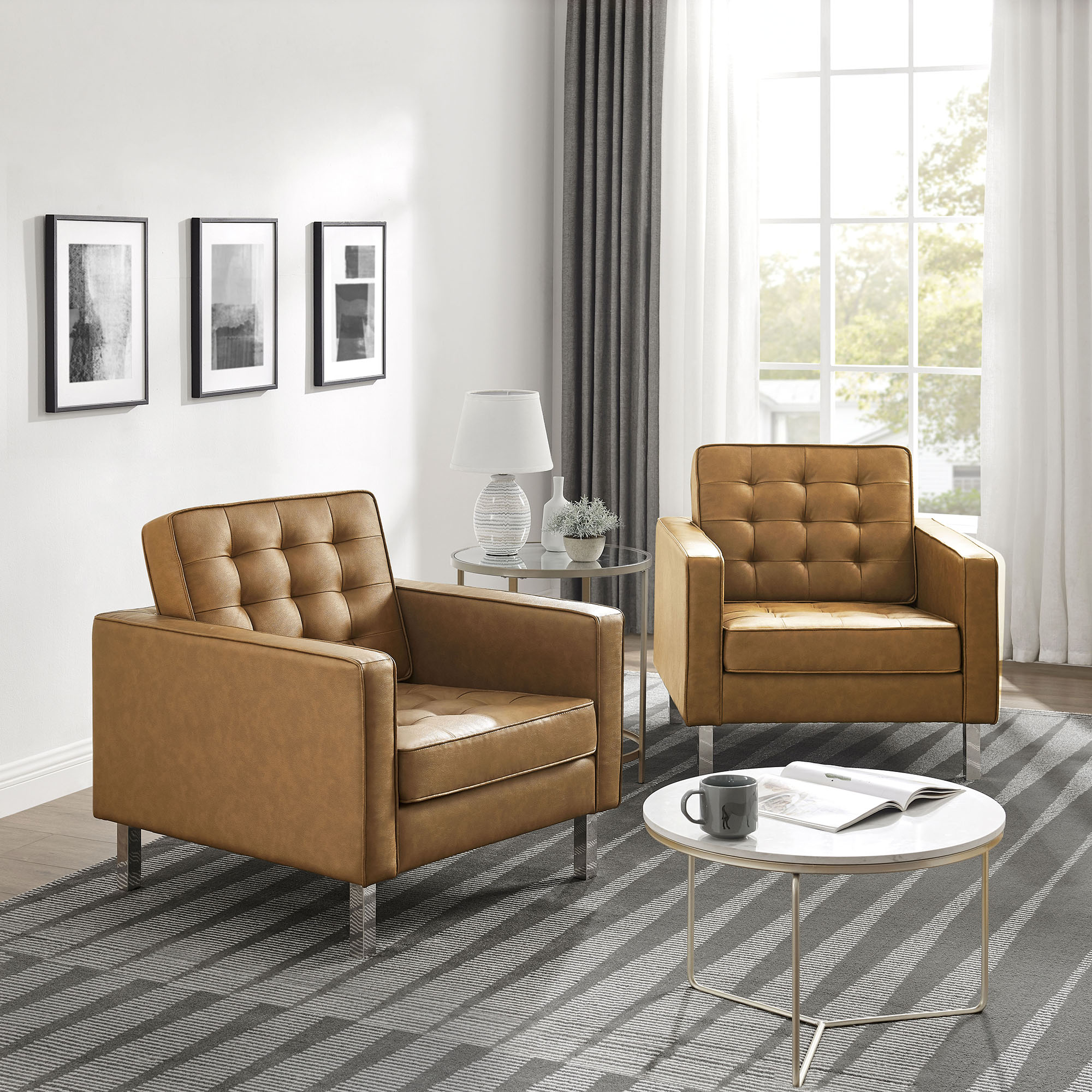 Loft Tufted Vegan Leather Armchairs