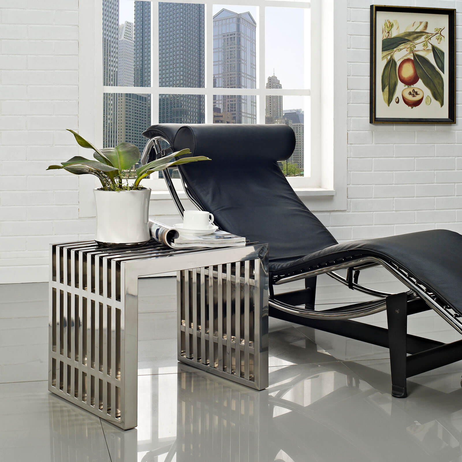 Gridiron Small Bench, Silver by Modway Furniture