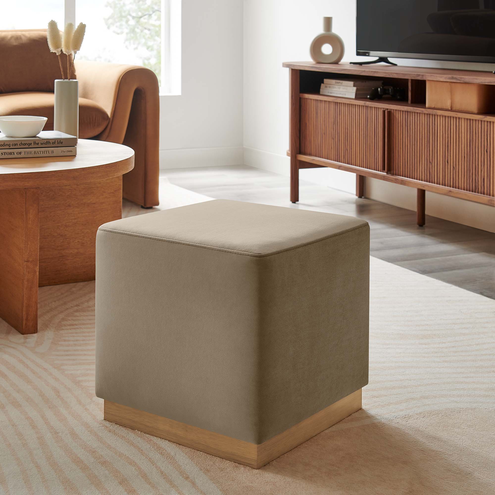 Tilden 17" Square Performance Velvet Upholstered Ottoman