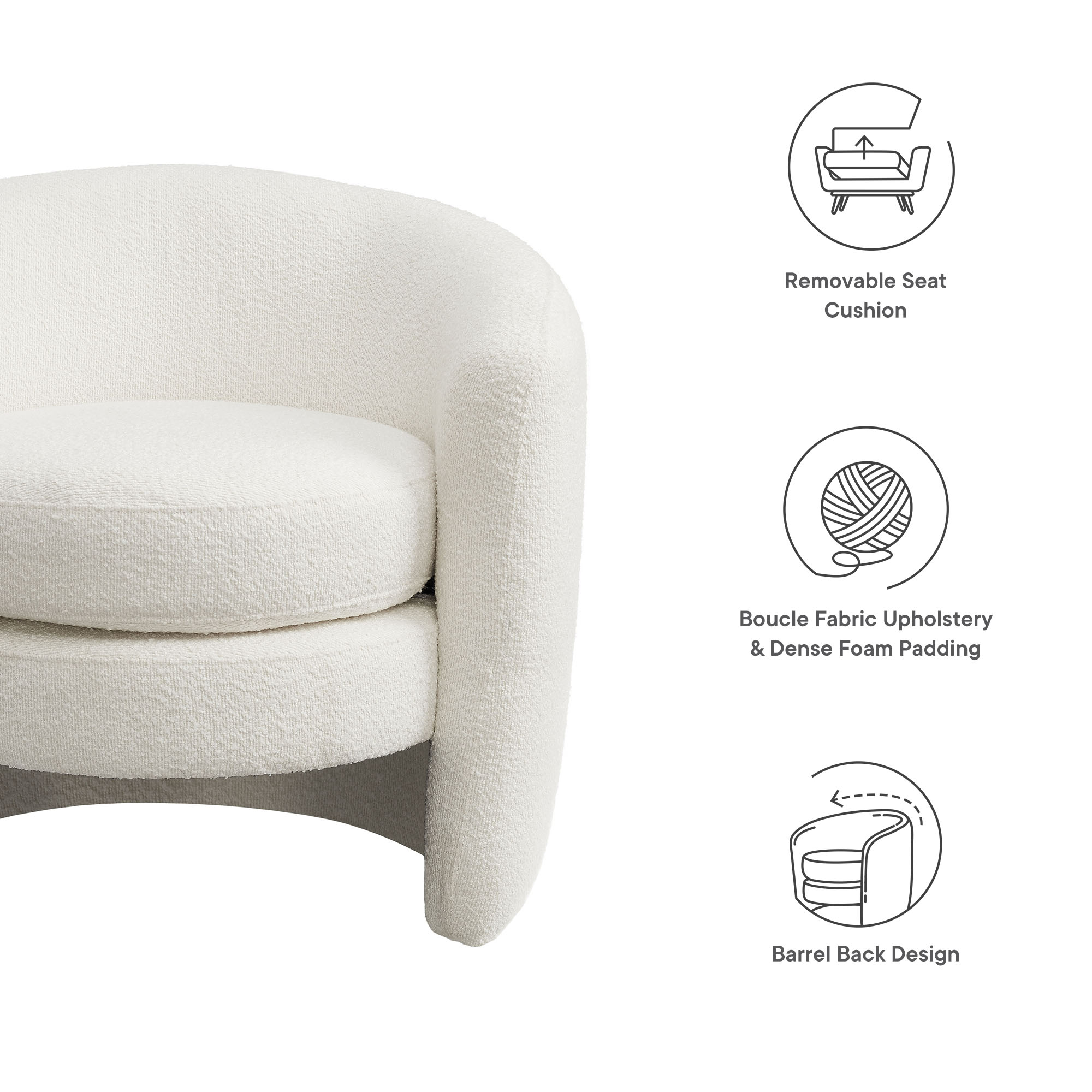 Affinity Upholstered Boucle Fabric Curved Back Armchair