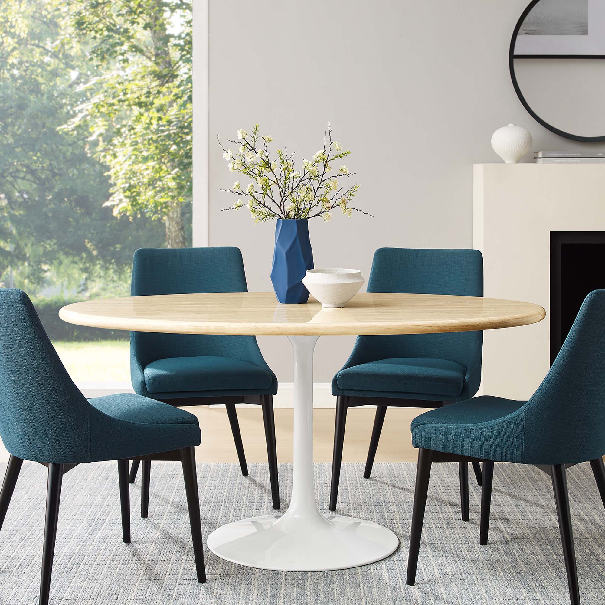 Lippa 60" Oval Faux Travertine Dining Table