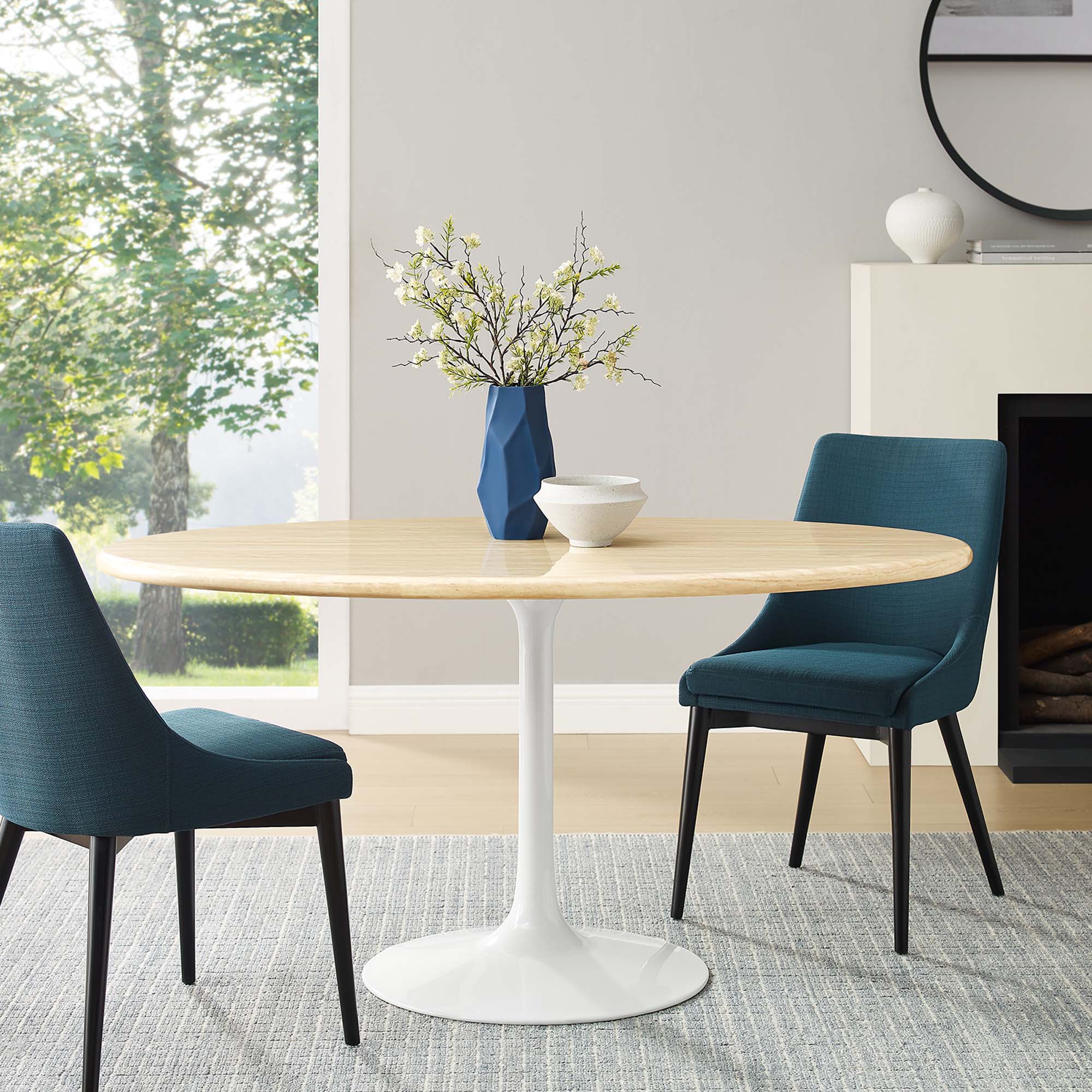 Lippa 60" Oval Faux Travertine Dining Table