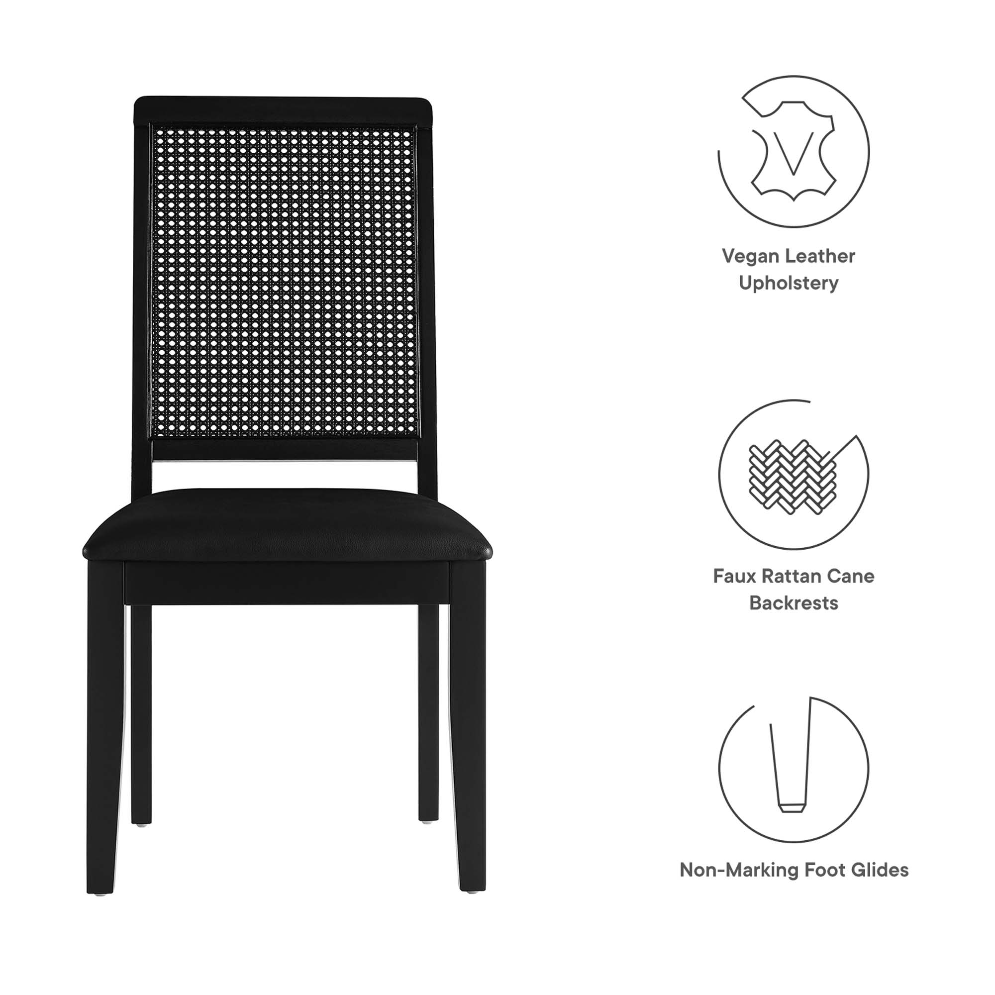Arlo Vegan Leather Upholstered Faux Rattan and Wood Dining Side Chairs