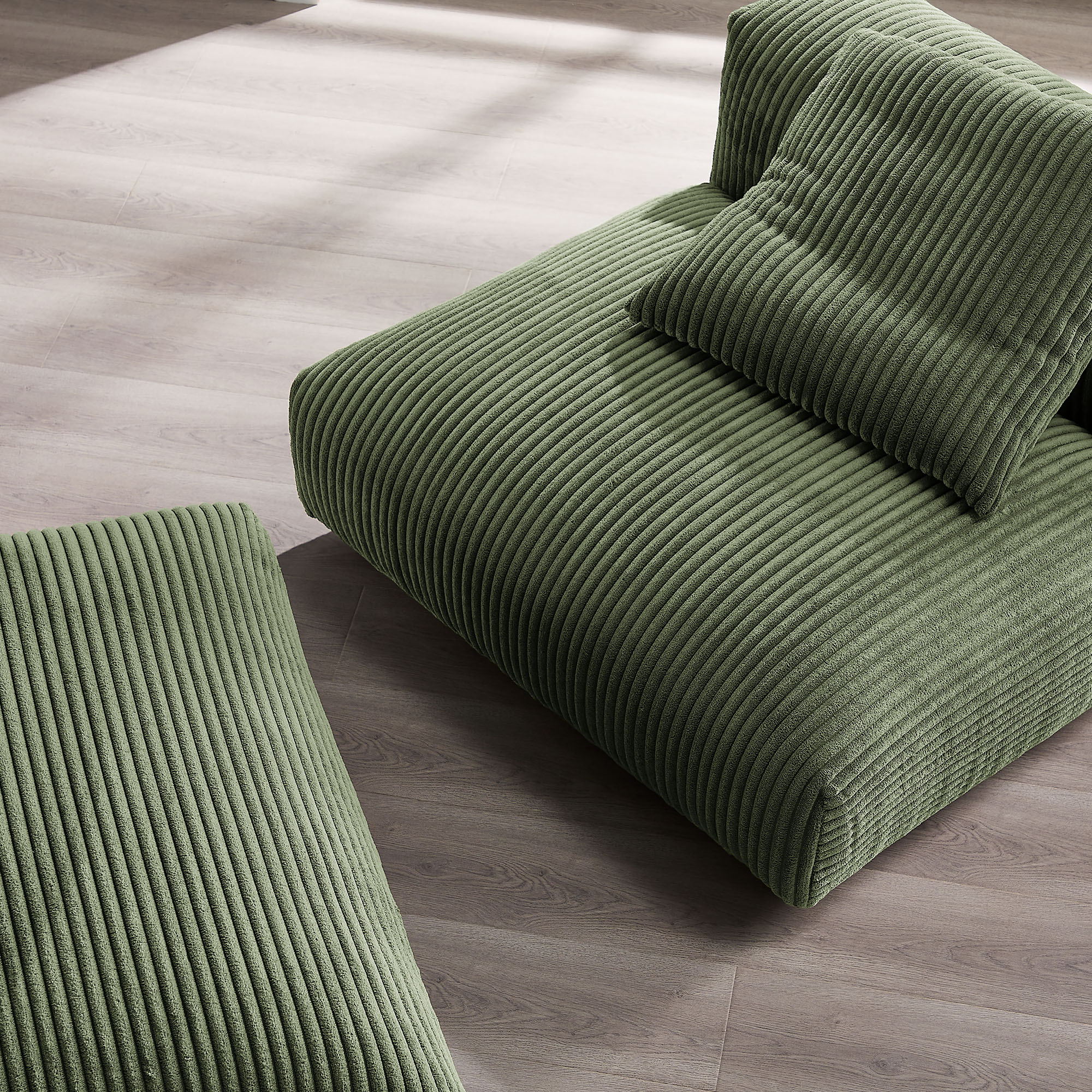 Solace Modular Corduroy Upholstered Armless Chair and Ottoman Set