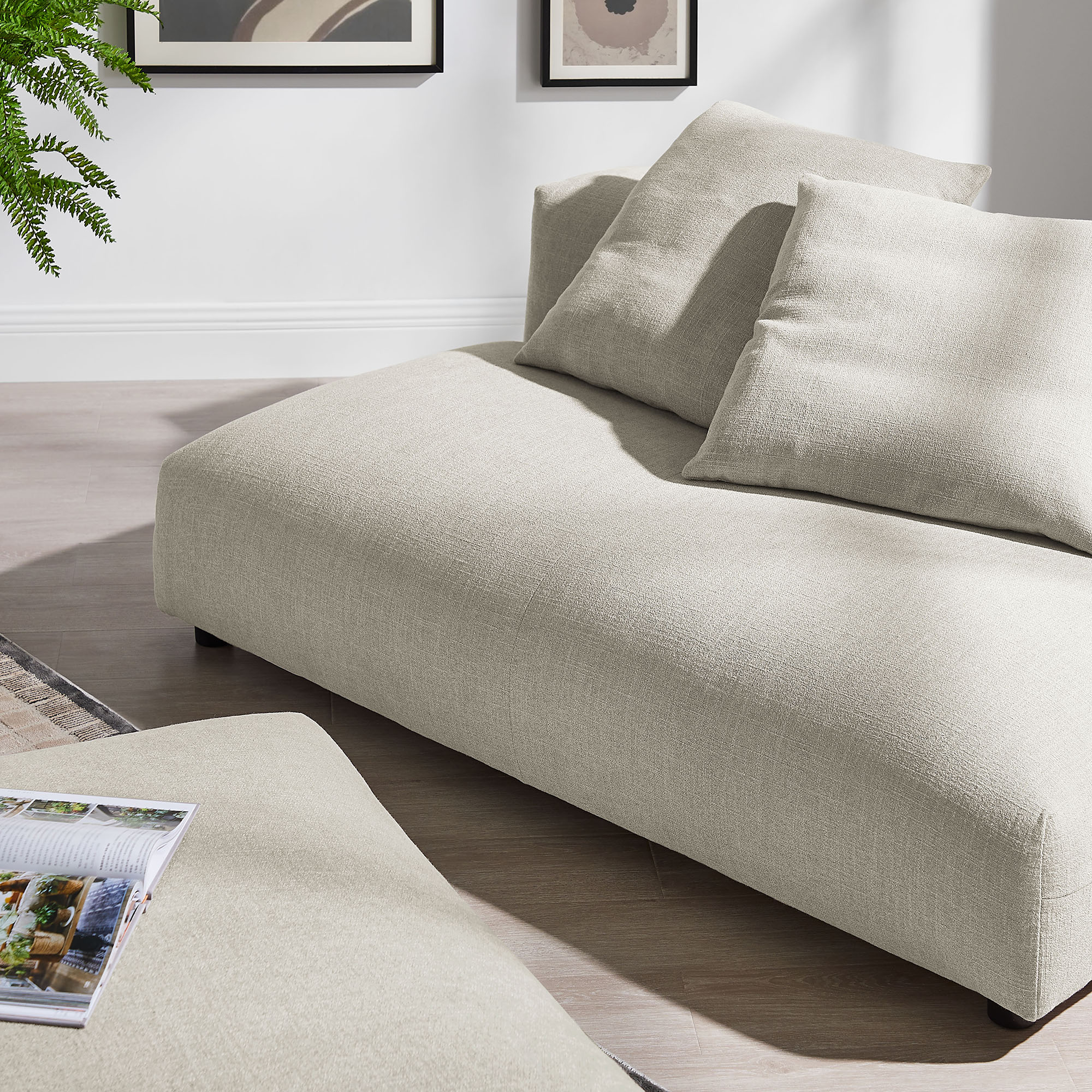 Solace Modular Upholstered Fabric Armless Loveseat and Ottoman Set