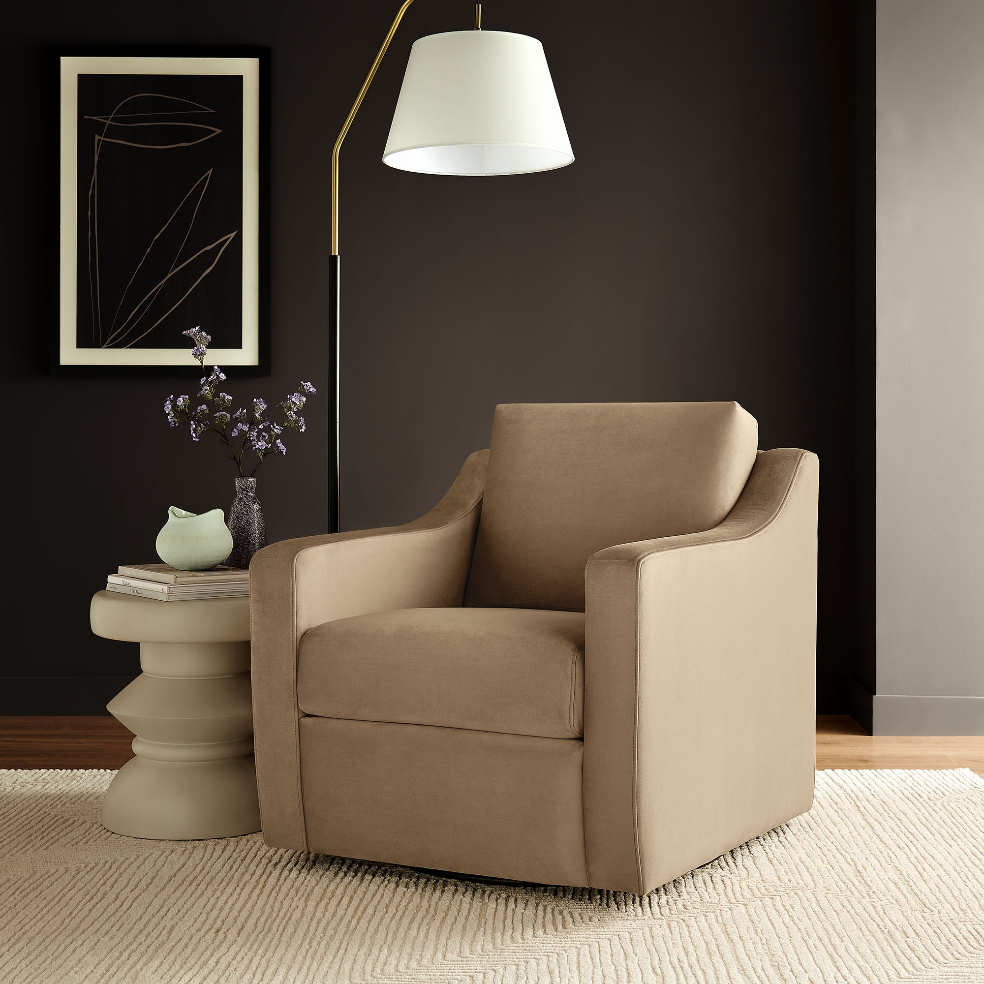 Liora Performance Velvet Swivel Armchair