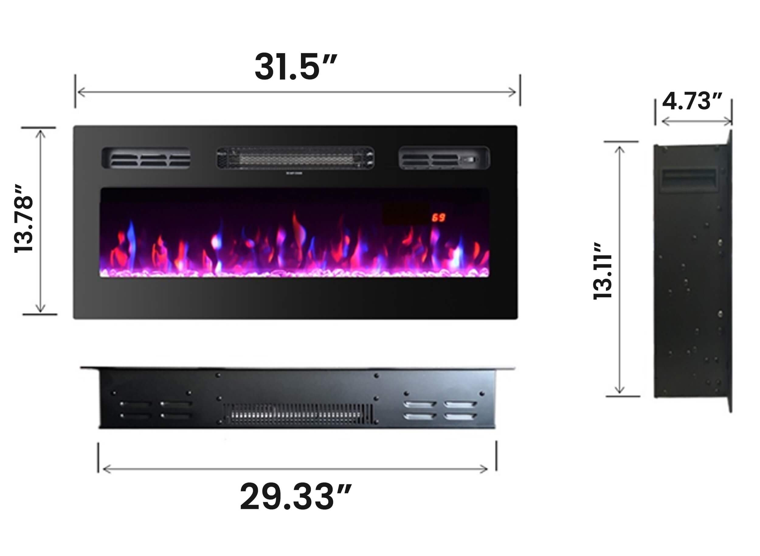Wall Mounted 32" Electric Fireplace