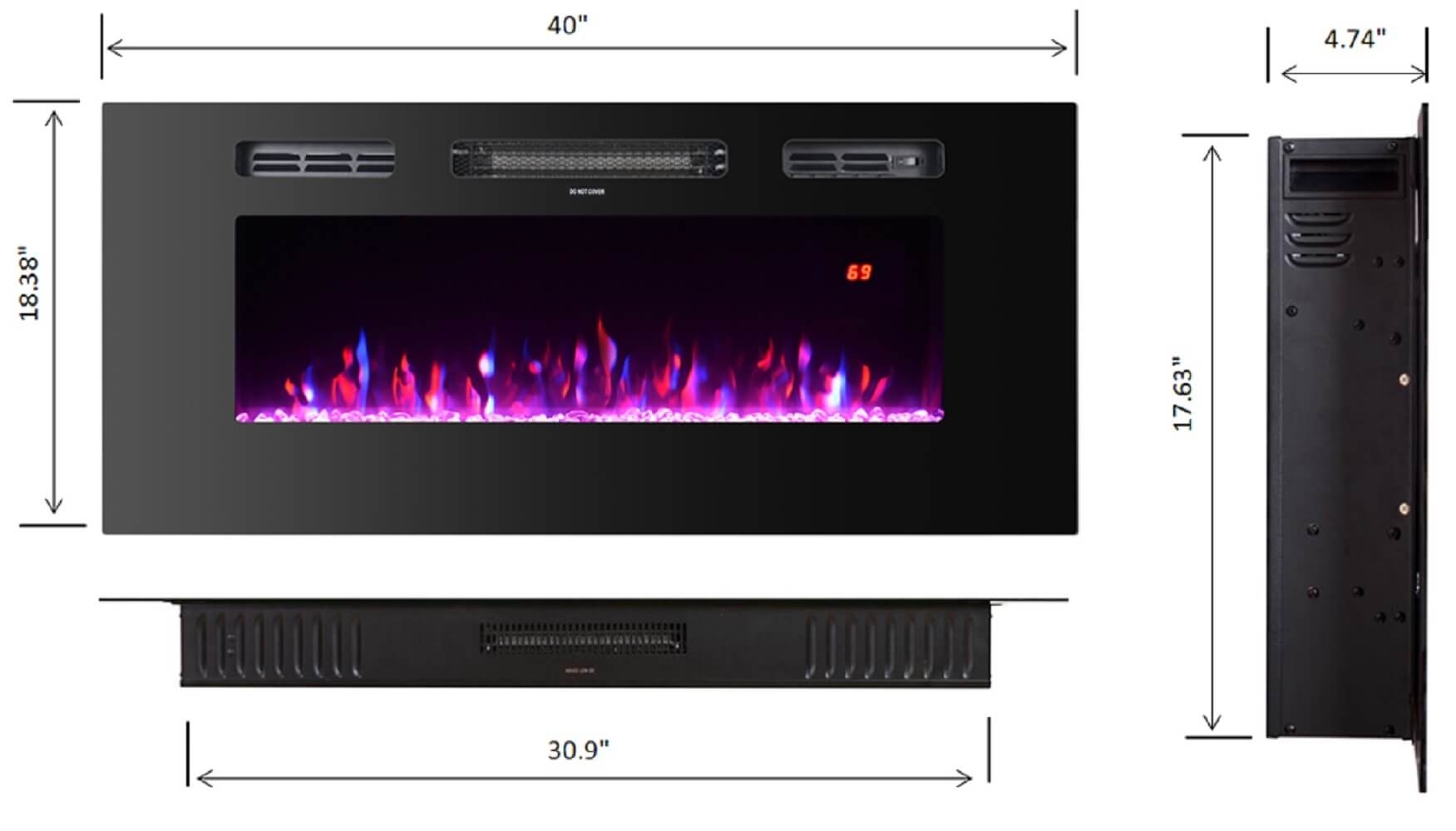 Wall Mounted 40" Electric Fireplace