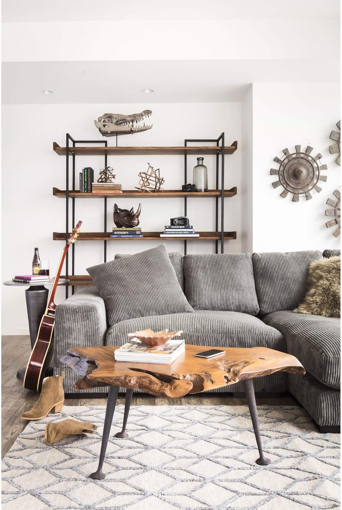 Natural Teak Coffee Table w/Cast Iron Legs