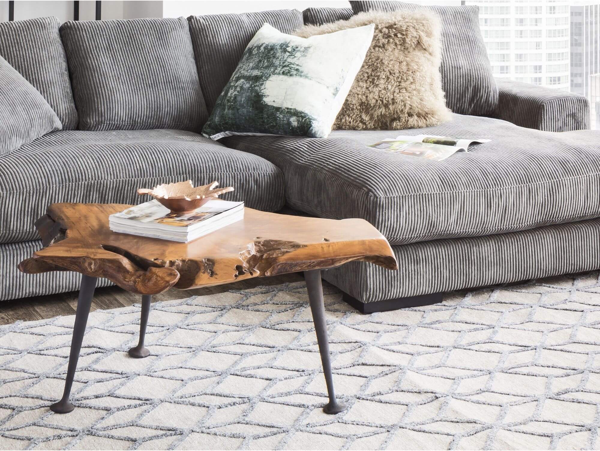 Natural Teak Coffee Table w/Cast Iron Legs