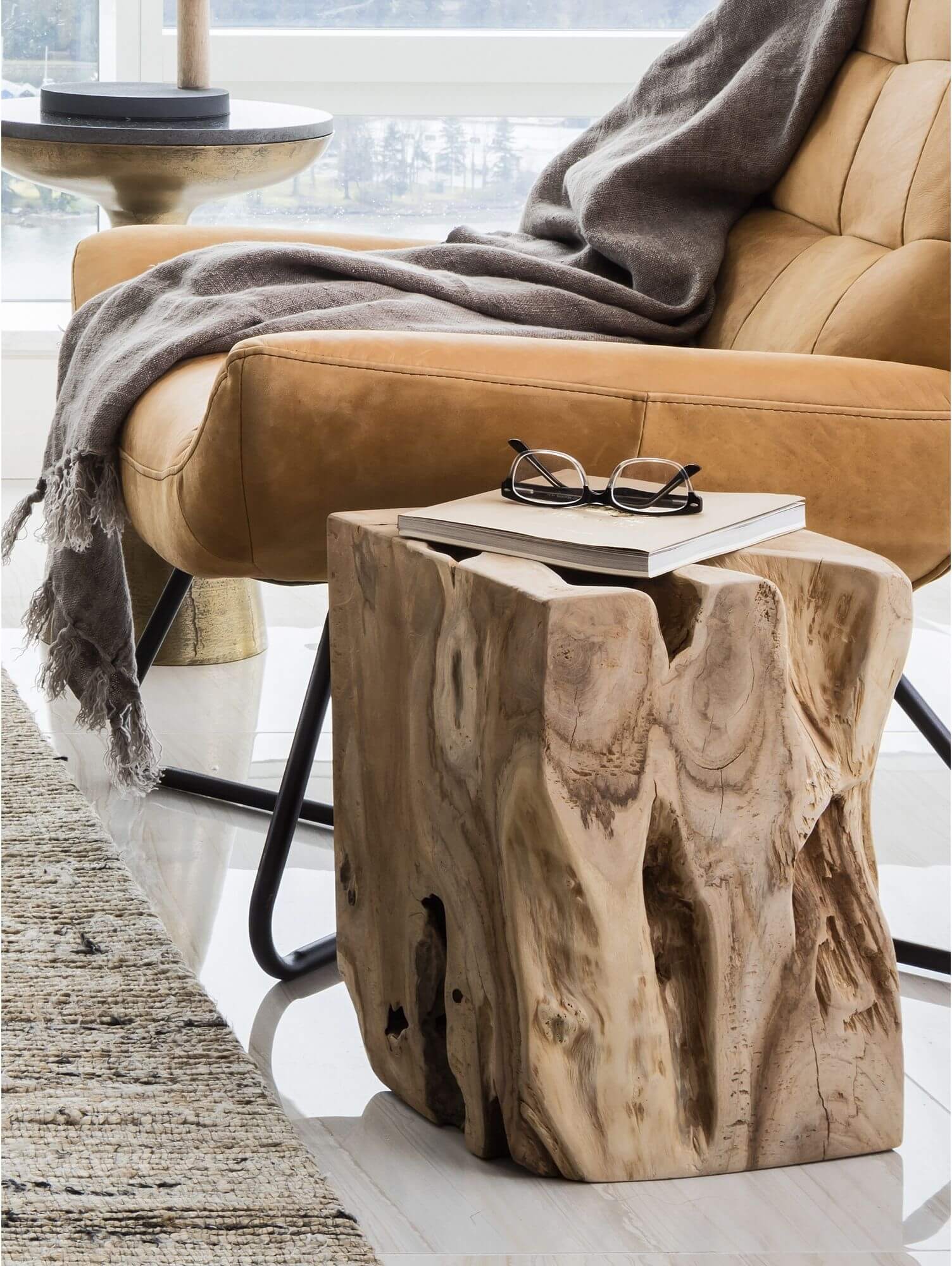 Natural Teak Wood End Table