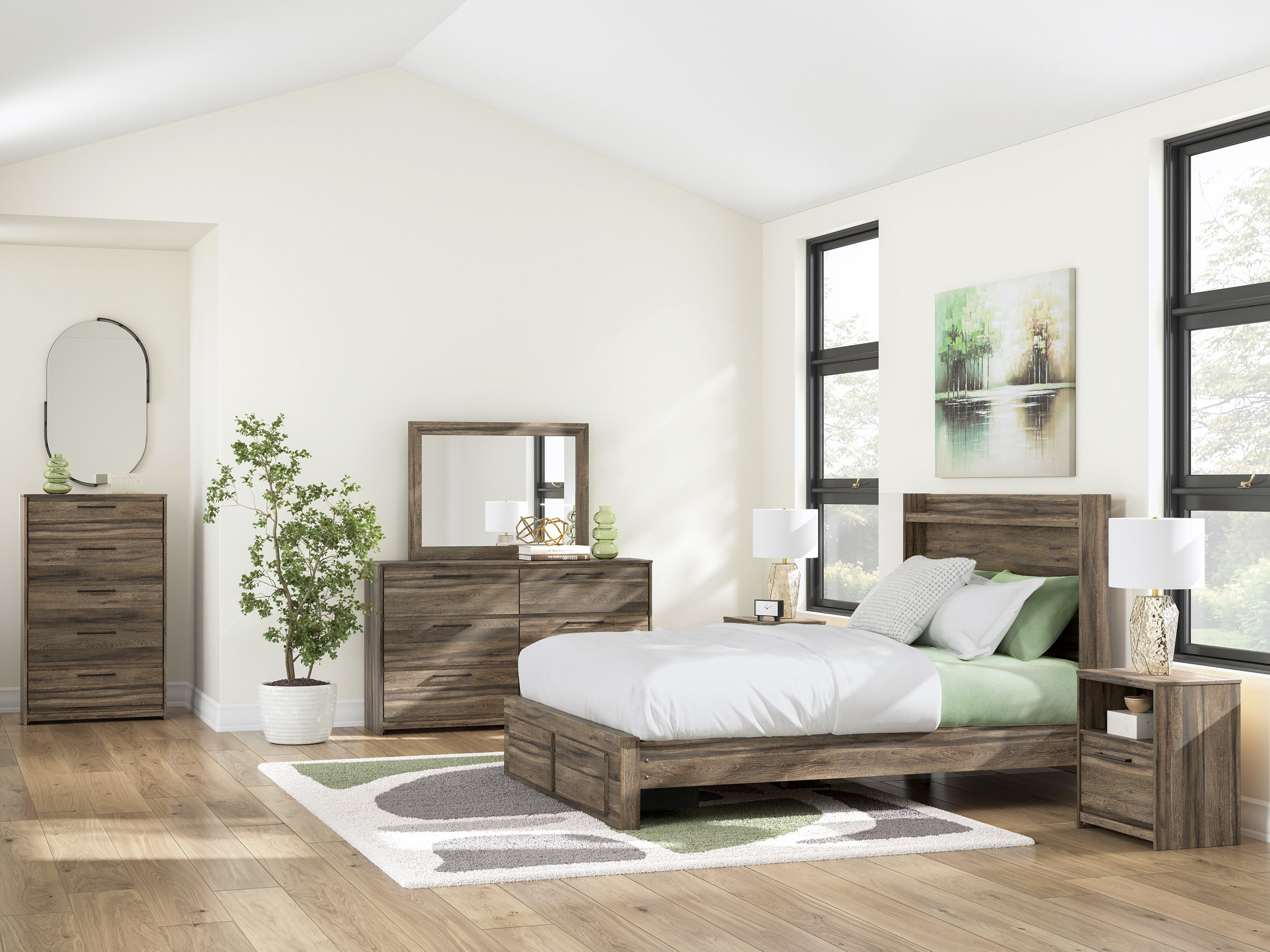 Elbrim MDF Panel Platform Storage Bedroom Set