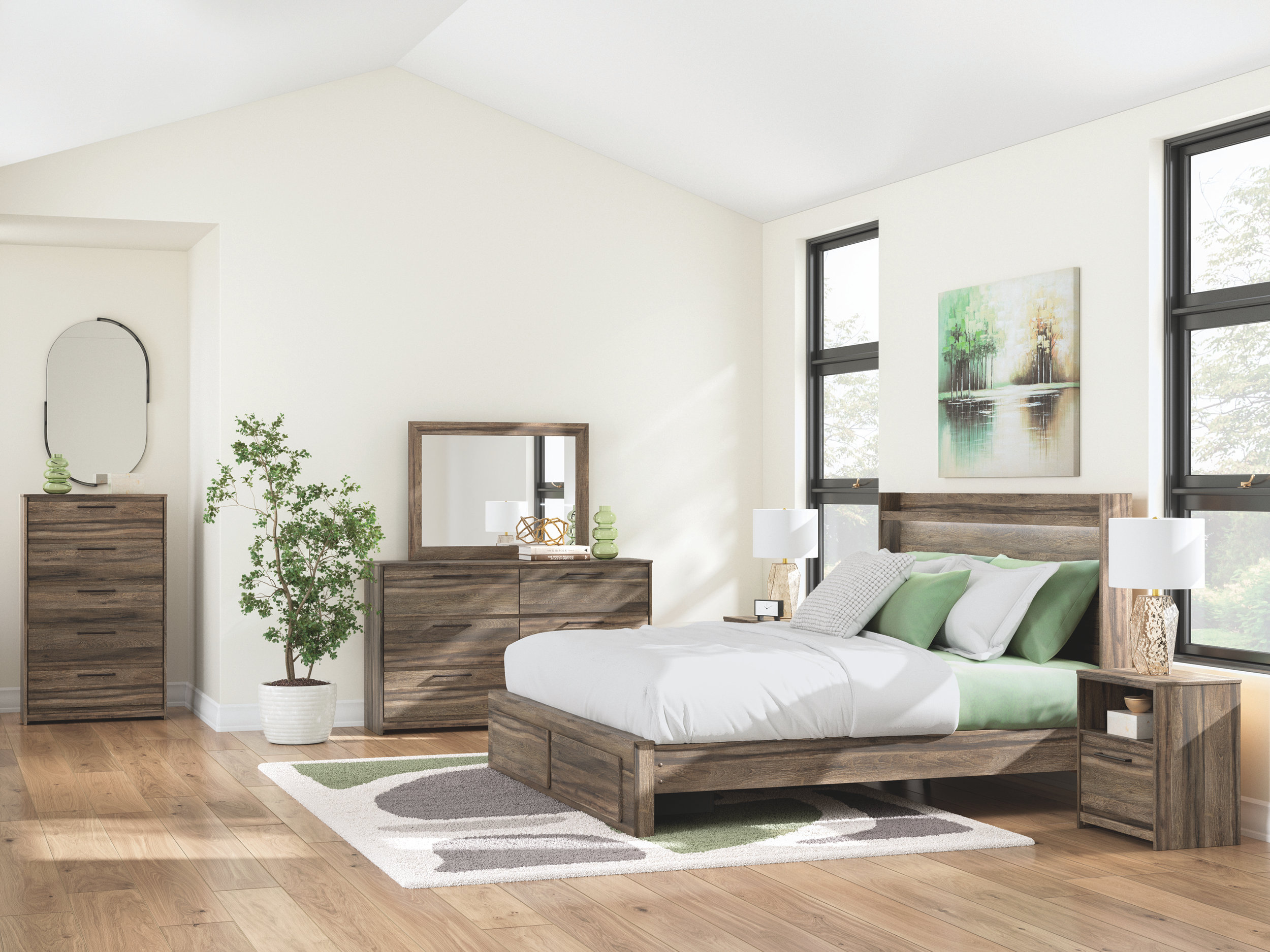 Elbrim MDF Panel Platform Storage Bedroom Set